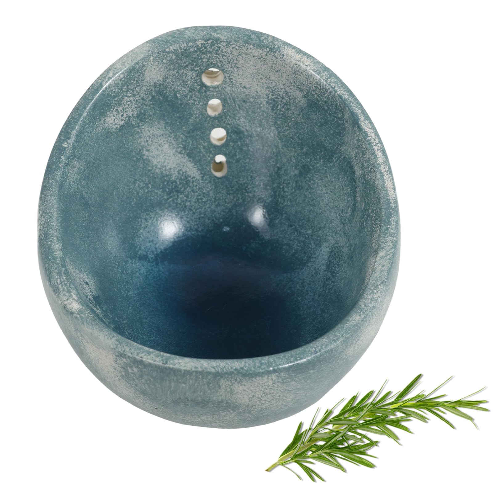 LuLobtg Herb Stripper Bowl, Handmade Resin Herb Stripper Cup, 4 Different Sizes Round Hole Pottery Leaf Stripping Tool Kitchen Gadget for Removing Stems from Herbs, Rosemary, Thyme(Blue)