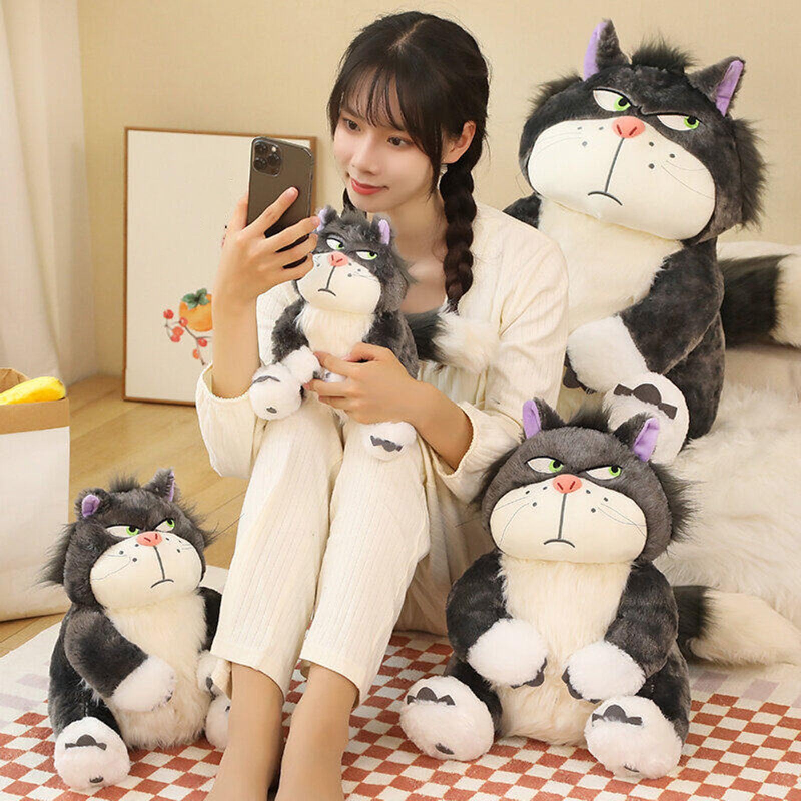 ARMAAN Juguetes de Peluche de Gato Lucifer de Cenicienta, 15-65 cm, Lindo Gato de Peluche, muñeco de Peluche para niñas, Princesas, Peluches Kawaii, Regalo para San Valentín, Navidad,Grey-65cm