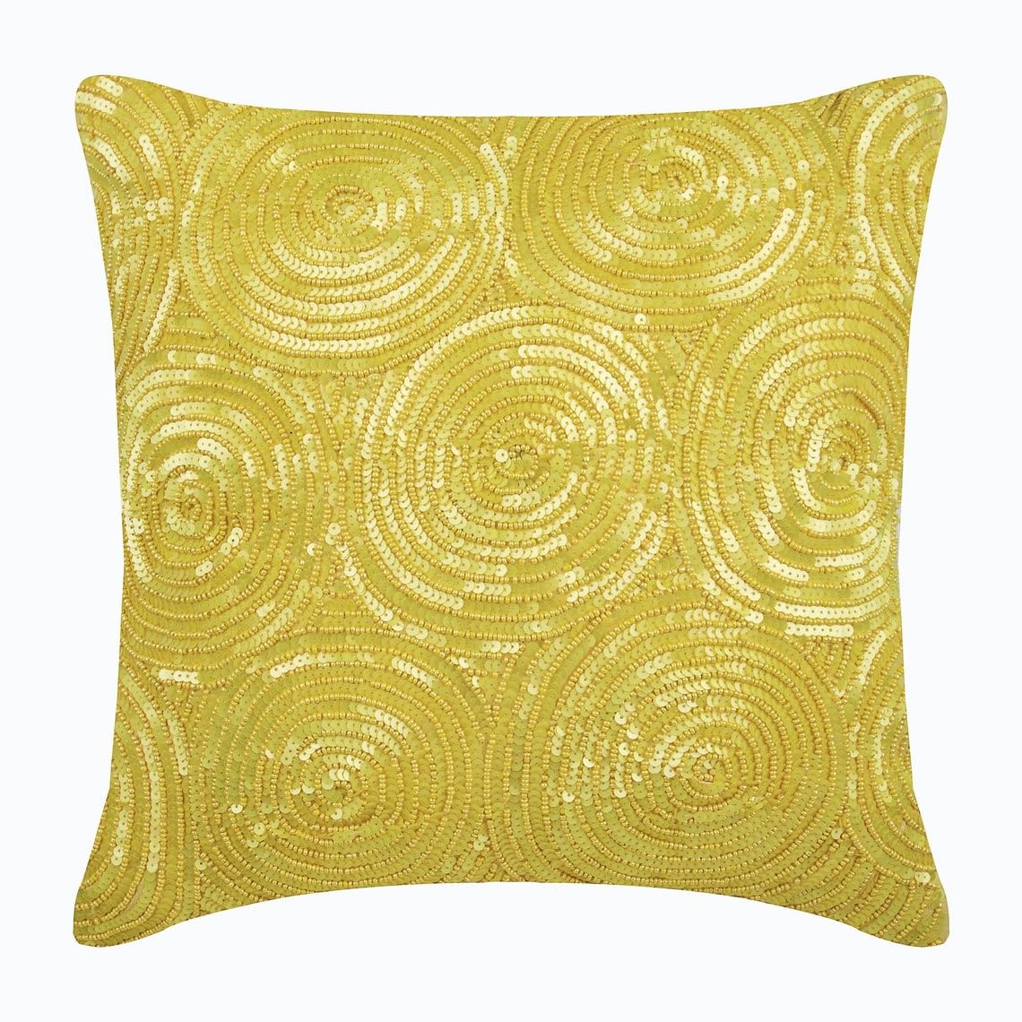 The HomeCentric Yellow Cushion Cases, Spiral Sequins Antique Cushions Cover Pack of 2, 45x45 cm (18"x18") Cushions Cover Square Silk Throw Cushions Cover Geometric Modern, Geometric - Yellow Touch
