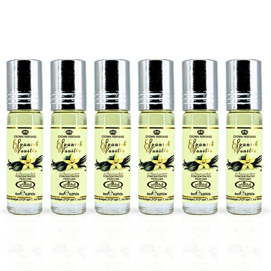 Al-Rehab Spanish Vanilla Perfume Oil 6ML (0.2 Oz) (BOX OF 6) - Arabian Perfume Oils For Women - Long Lasting Concentrated Perfume Oil - A Luxurious Soft & Sweet Women's Fragrance For An Elegant Touch