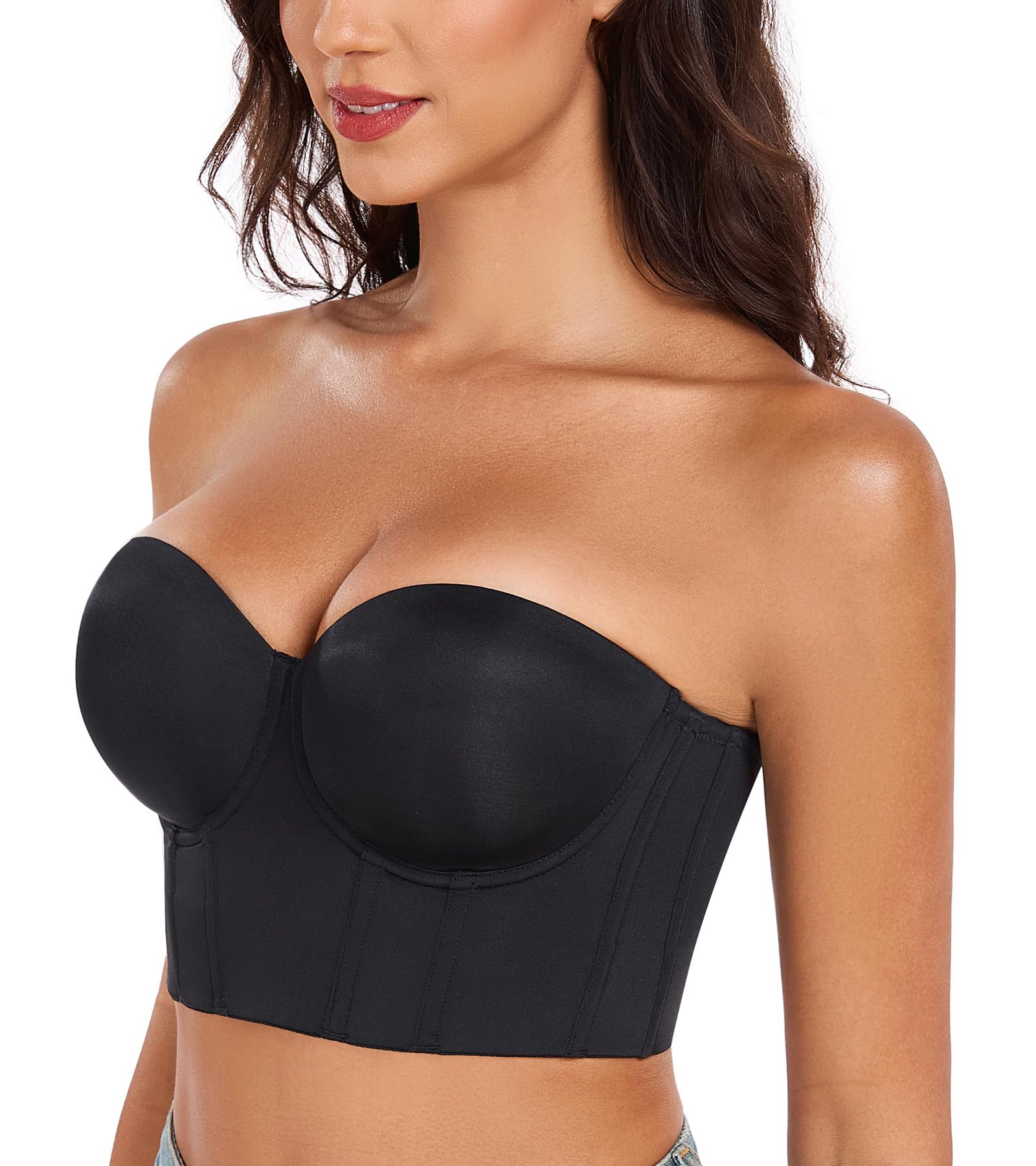 Lemorosy Sujetador Sin Tirantes para Mujer con Aros Moldeado Tallas Grandes Corset Push up Soporte Antideslizante