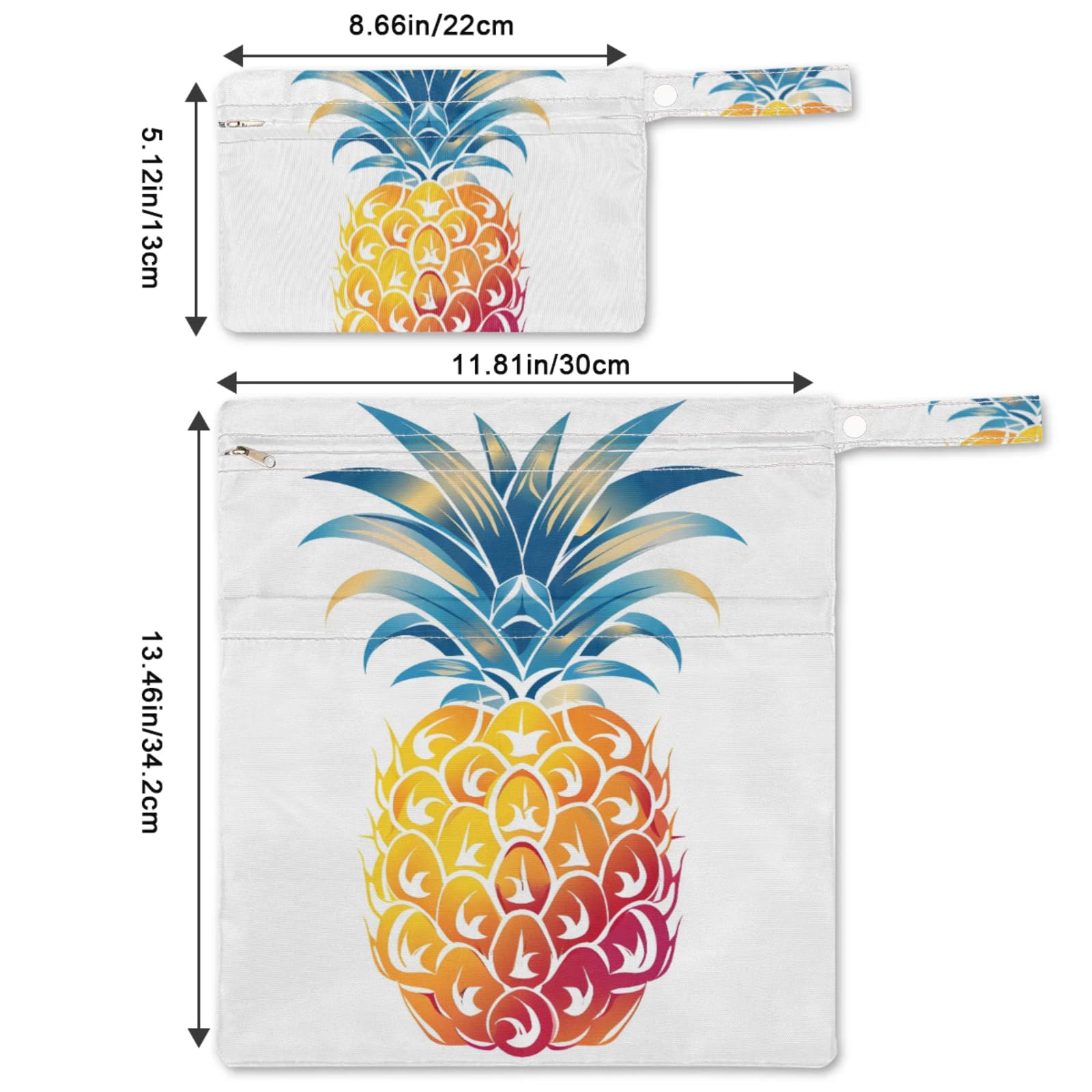GzLeyigou 2 Set Pineapple Wet Dry Bags for Baby Cloth Diapers Reusable Storage Bag for Travel,Beach,Pool,Daycare,Stroller,Gym,Laundry,Dirty Clothes,Swimsuits & Wet Clothes, Fruit Pineapple Wet Bag