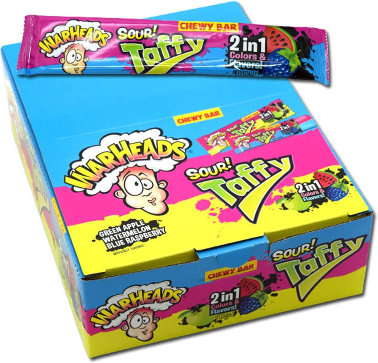 All City Candy Warheads Sour Taffy 2 in 1 Chewy Bar 1.5 oz. - Case of 24