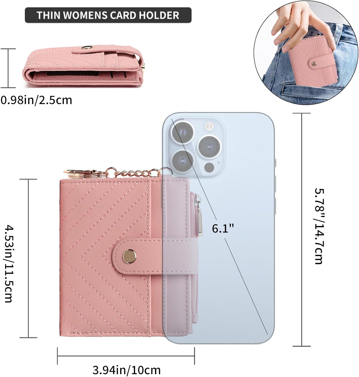GAEKEAO Slim Wallet for Women, RFID Blocking Credit Card Holder Bifold Wallet with Zipper Coin Pocket, ID Window - Image 3