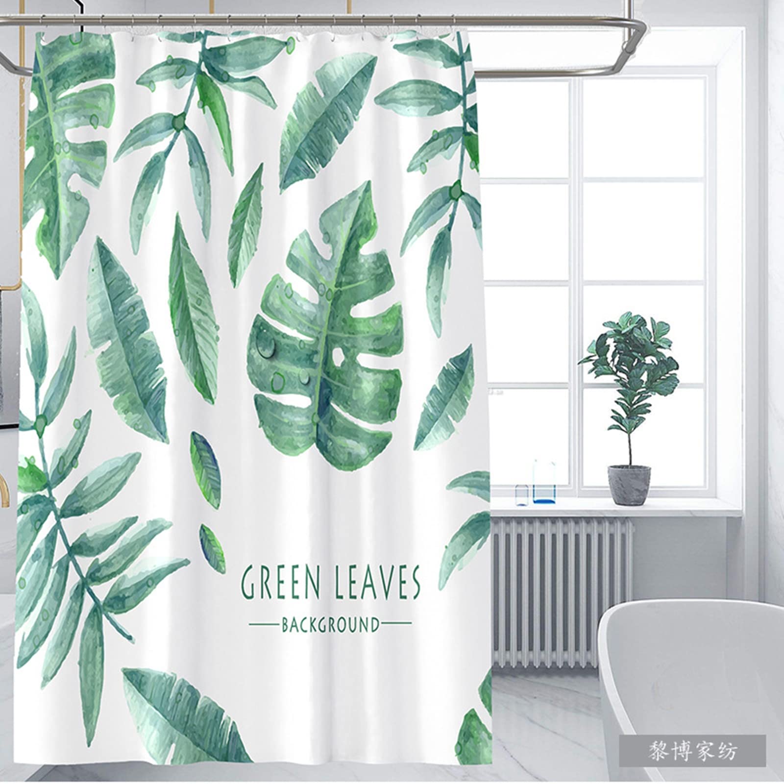 Rideau douche anti moisissure 200x180 polyester tropical vert pour baignoire KnSam
