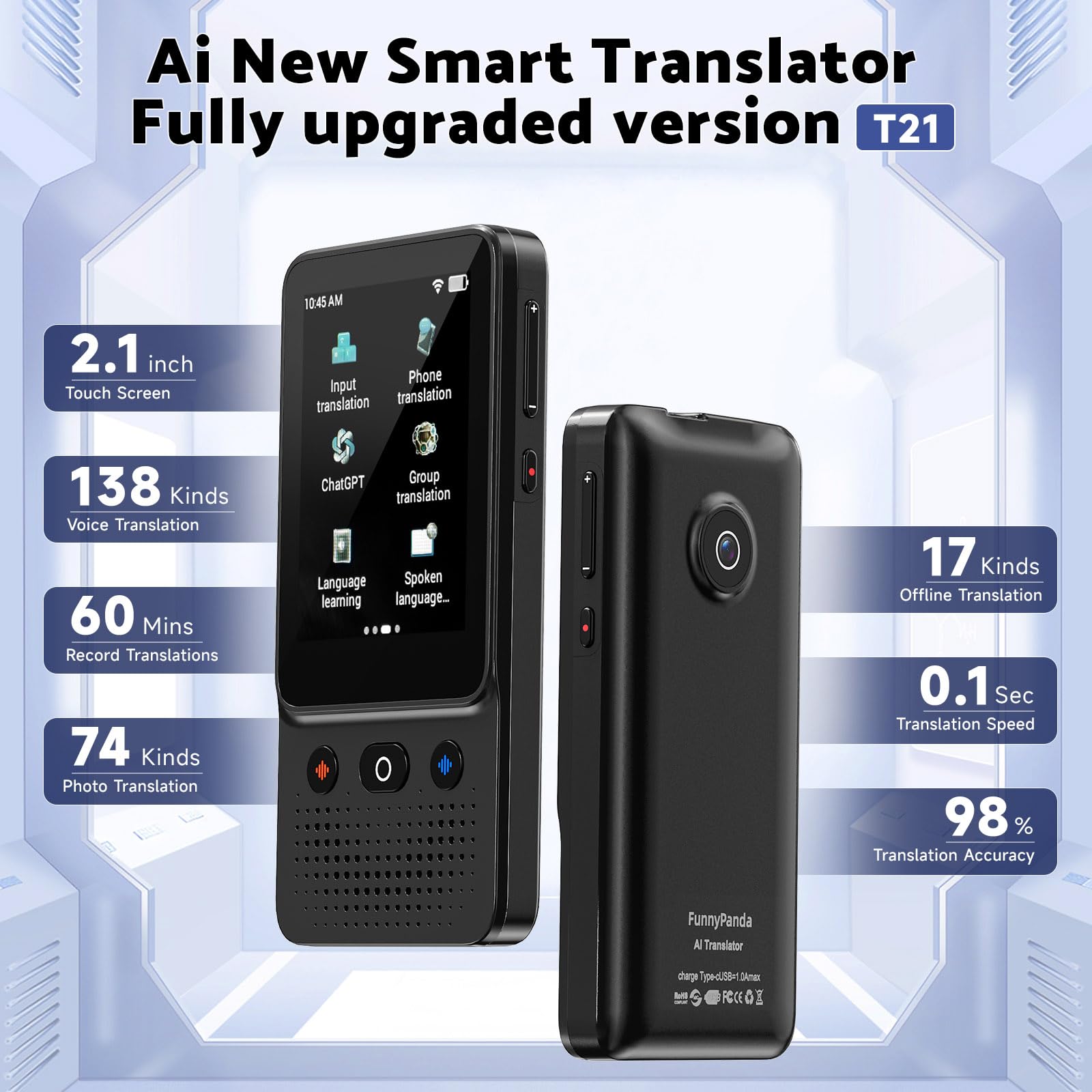 Voice AI Language Translator T21 138 LanguagesOffline Photo Translation - Dettaglio