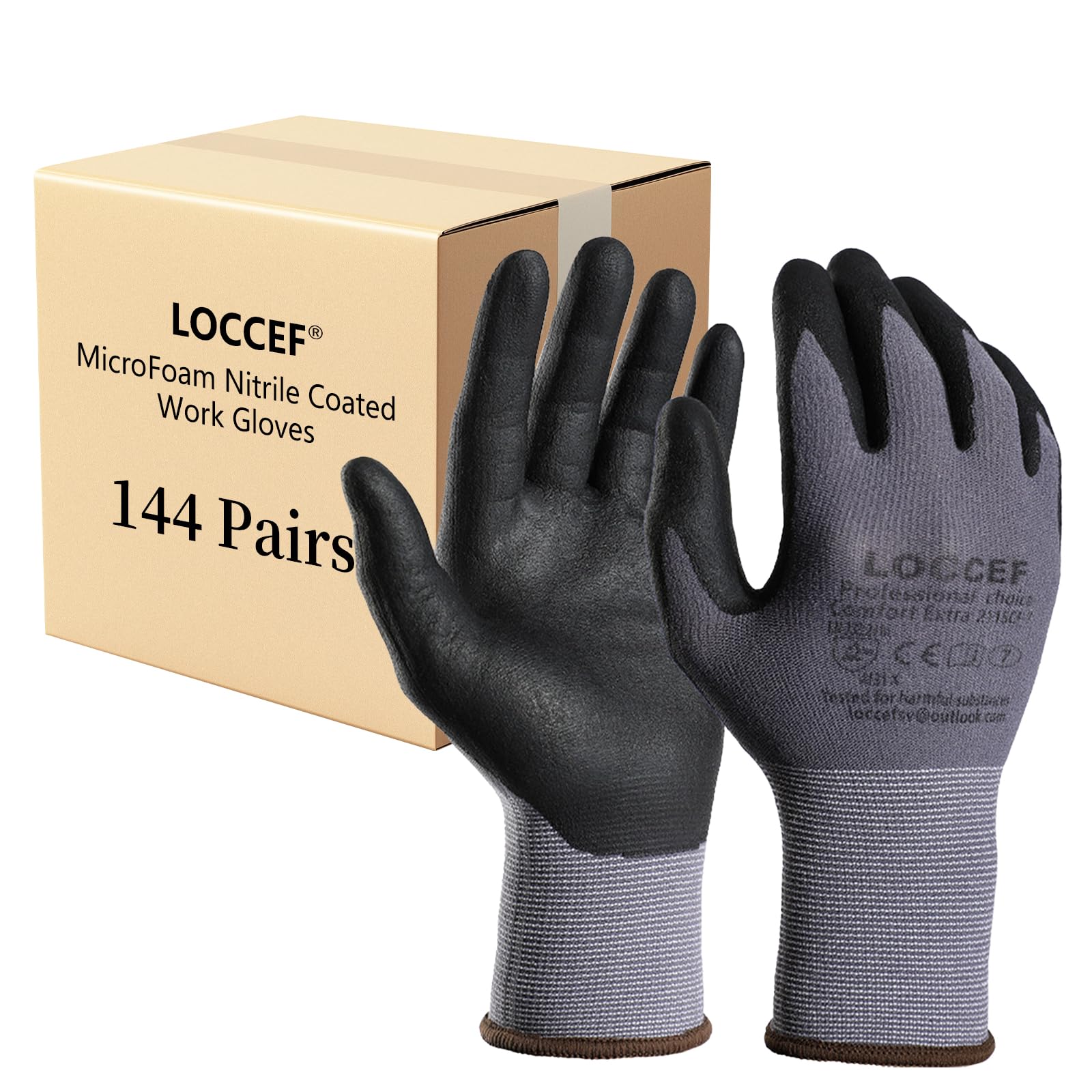 LOCCEF Safety Work Gloves Nylon MicroFoam Nitrile Coated Gloves