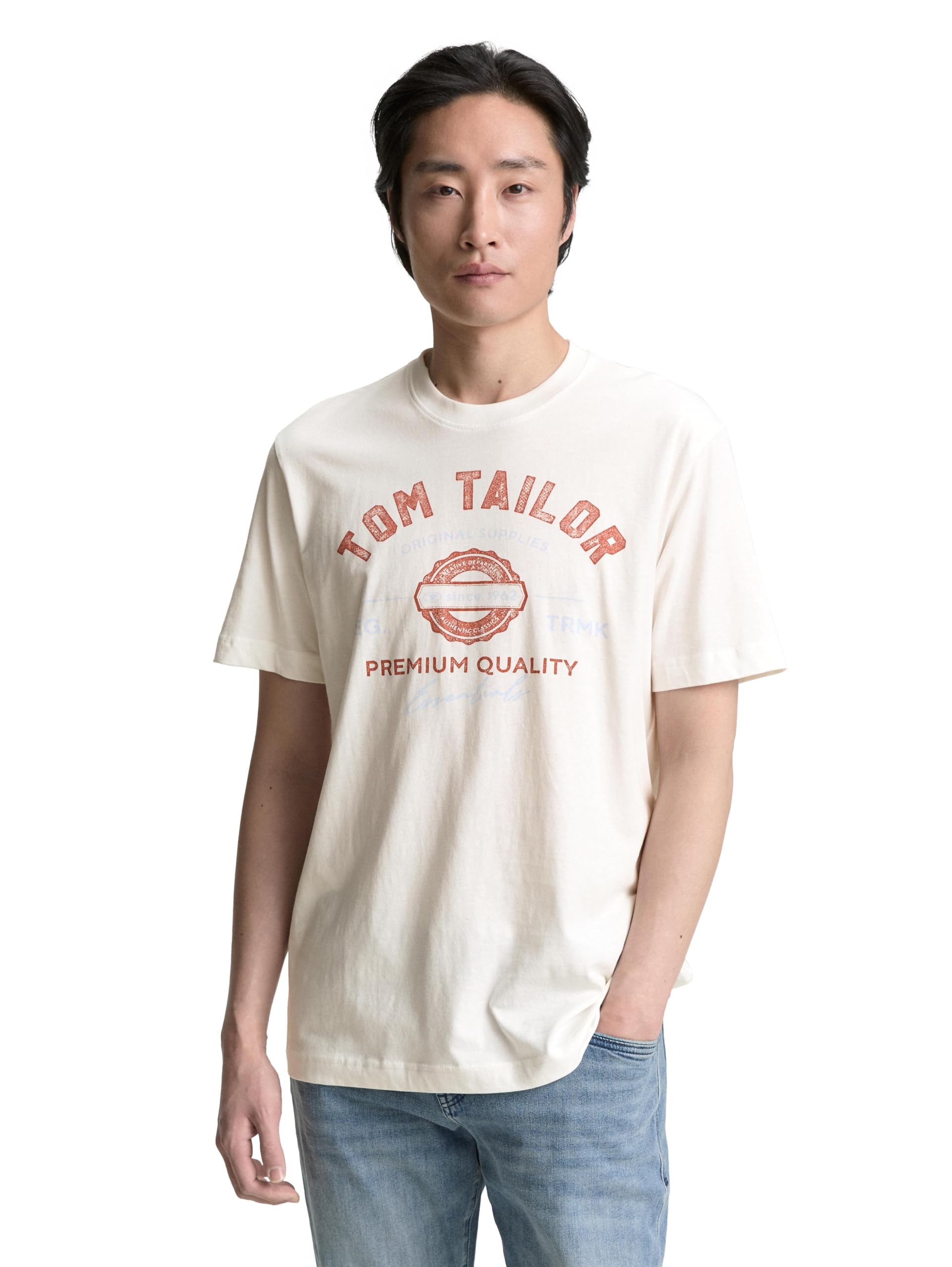 TOM TAILOR Herren T-Shirt aus Baumwolle mit Logo-Print