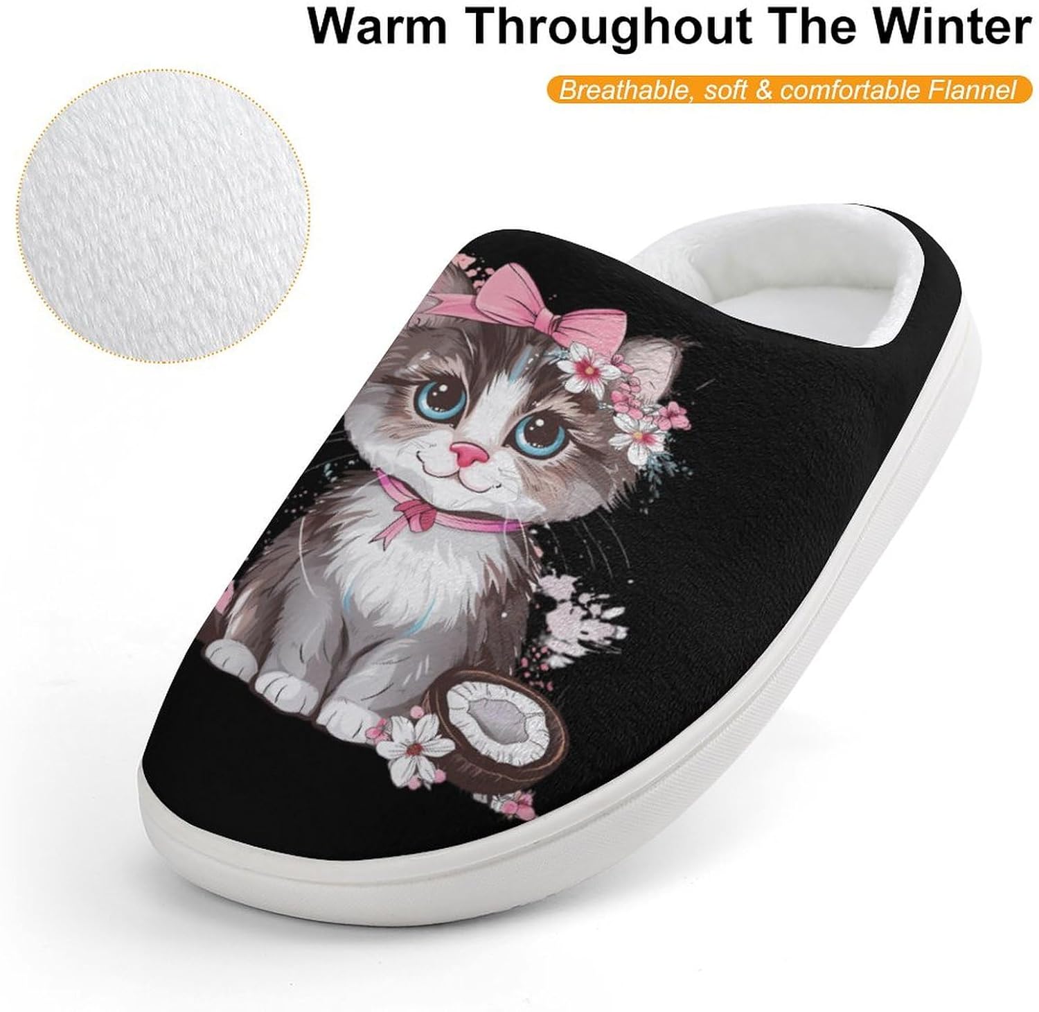Coconuts Cat Cute Cotton Slippers Anti-slip House Shoes Funny Slipper Indoor Outdoor