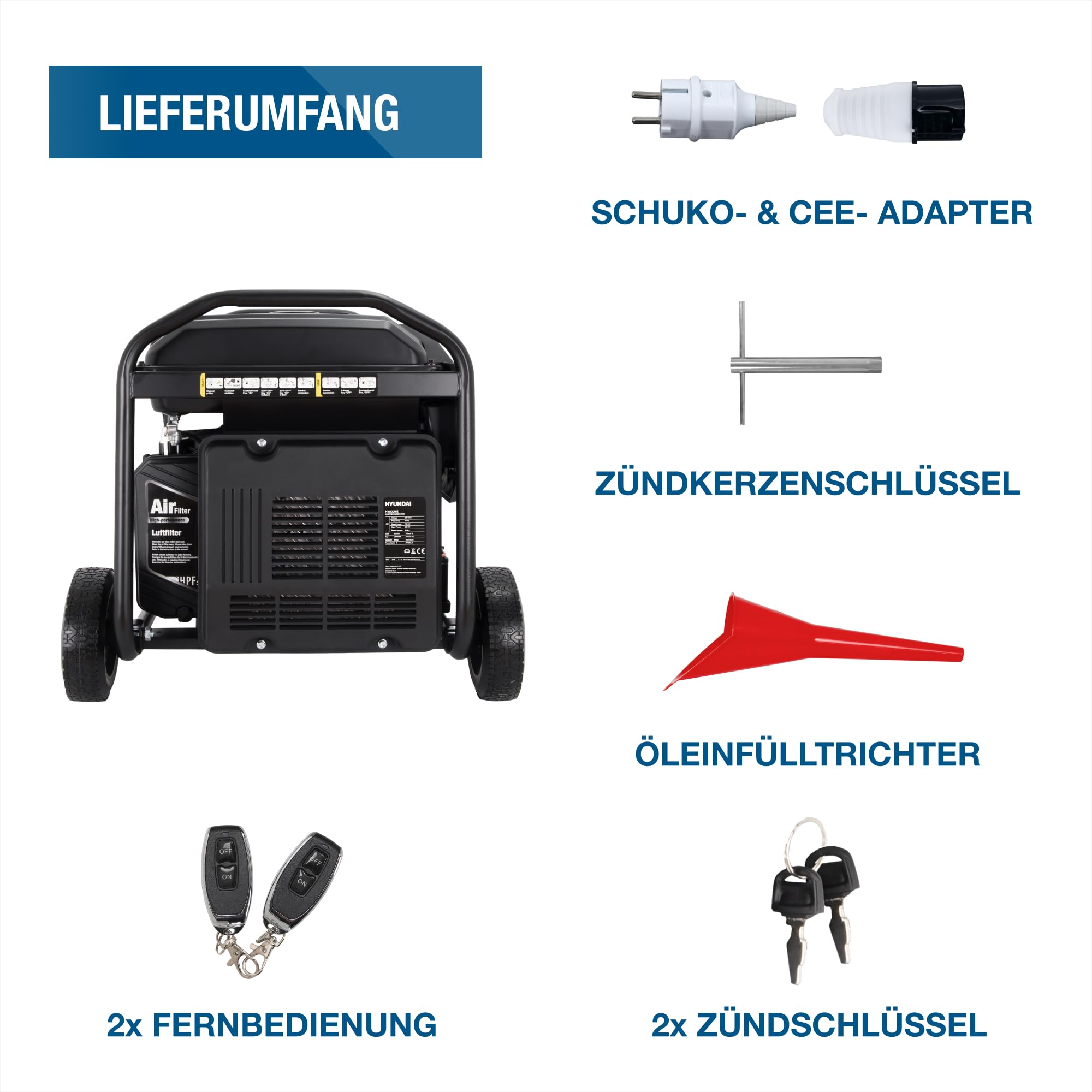 HYUNDAI Benzin Stromerzeuger HY8000iE – 8.0 kW Inverter Generator mit ATS-Anschluss, E-START, Fernbedienung & ECO-Modus – ideal für Baustelle und als Notstromaggregat