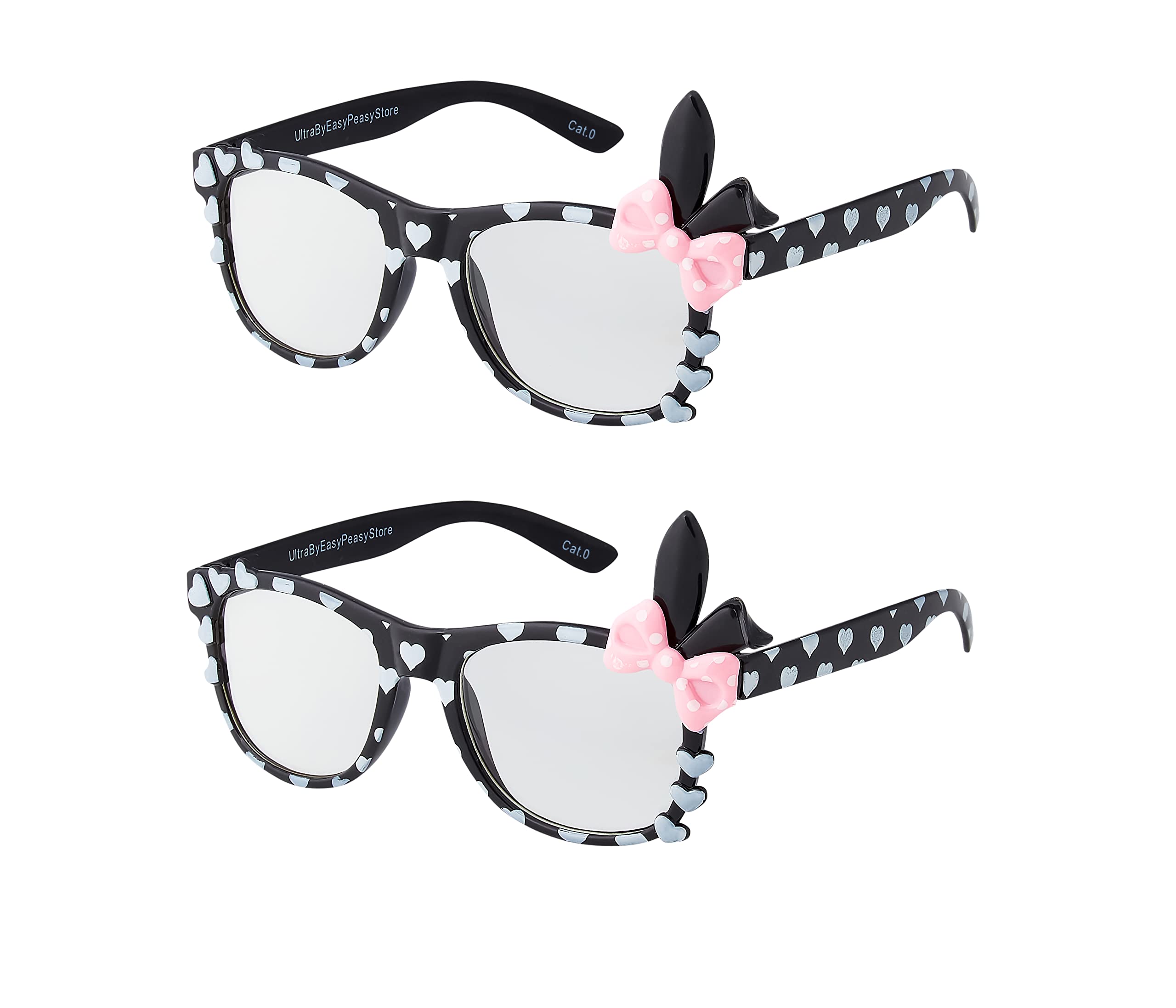 2 Black Bunny Ear Childrens Costume Glasses Classic Clear Lens Glasses Frames Girls Kids Costume Glasses Fancy Dress World Book Day Geek Glasses Hipsters Nerd Style Fake Glasses