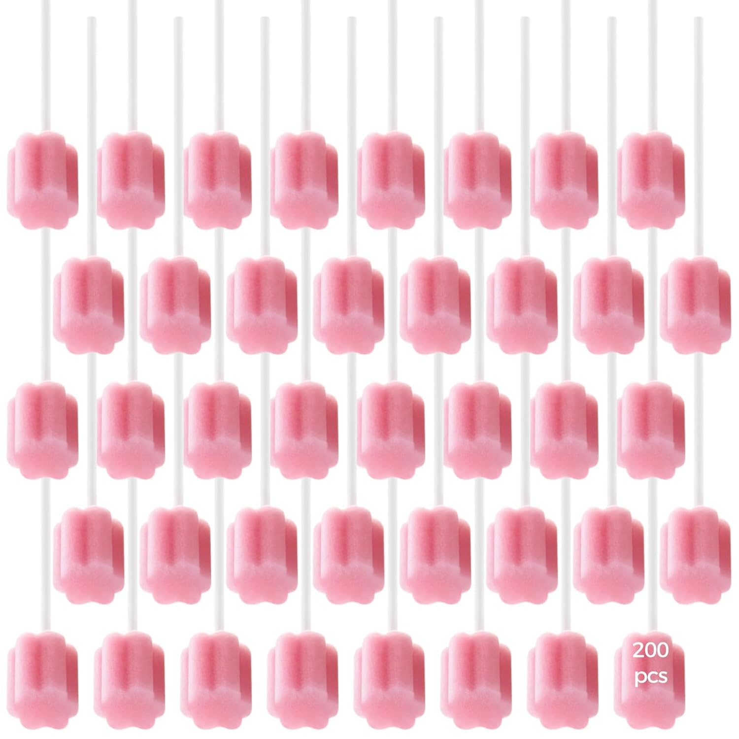 200 Pcs Oral Sponge Sticks, Plum Blossom Head Dental Cleaning Mouth Swabs, Soft Gentle Disposable Sponges for Daily Oral Care, Home Patient Hygiene