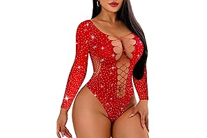 Sheer Crotchless Lace Embroidery Rhinestone Mesh Seductive Teddy Lingerie Bodysuit for Women