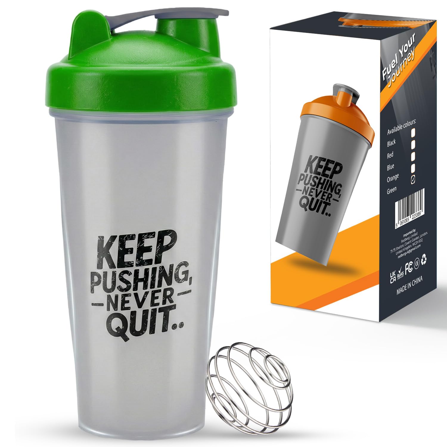 Roe Tenpo Protein Shaker Bottle 600ml, Leak-Proof, BPA-Free, Dishwasher Safe Gym Shaker for Protein Shakes with Wire Mixing Ball, Wide Mouth, Gym Bottle for Smoothies, Pre-Workout & Supplement Drinks