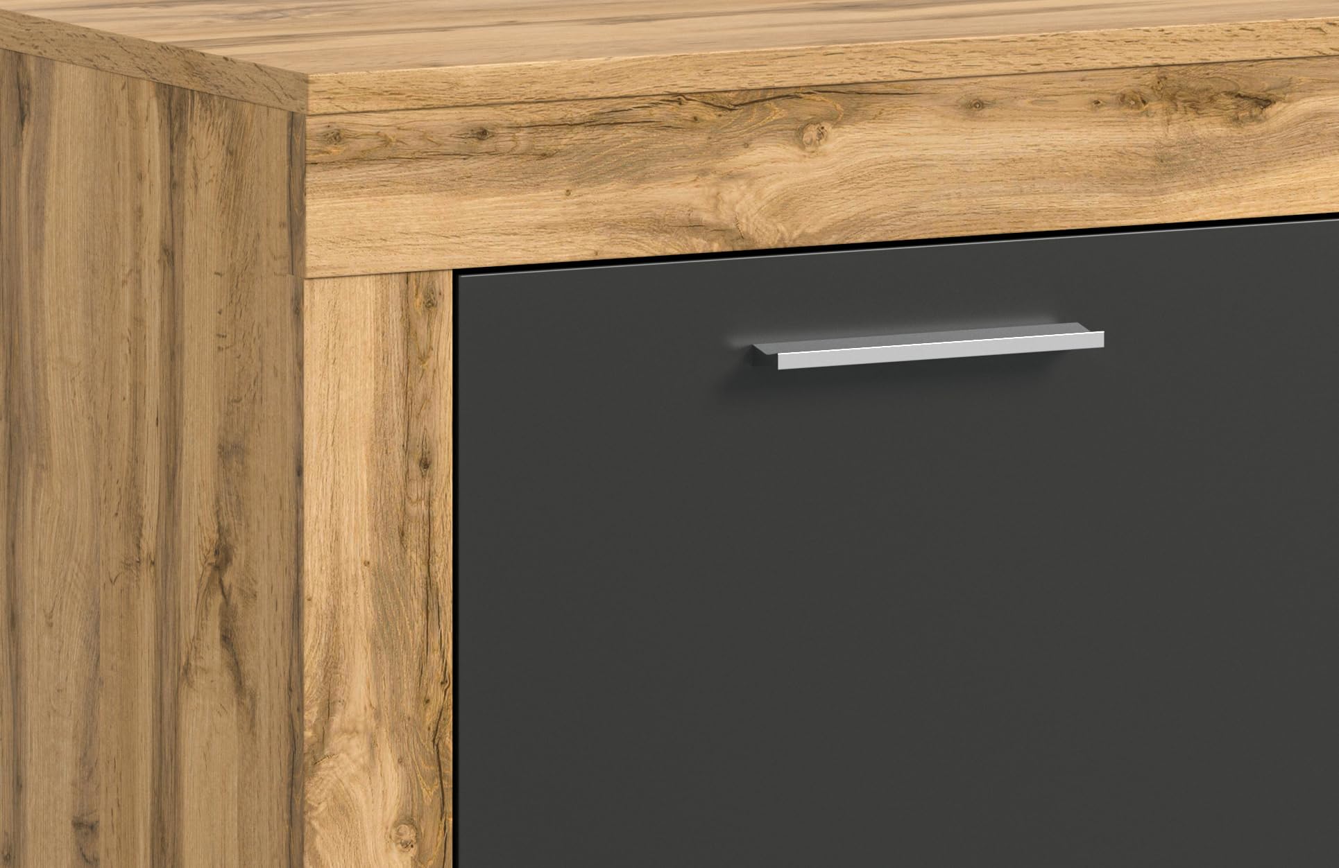 xonox.Home - Highboard Jam 80x88x35 cm in Wotan Eiche und grau - Wohnidee Möbelstück Designermöbel Einrichtung - schöner Blickfang einfache Montage