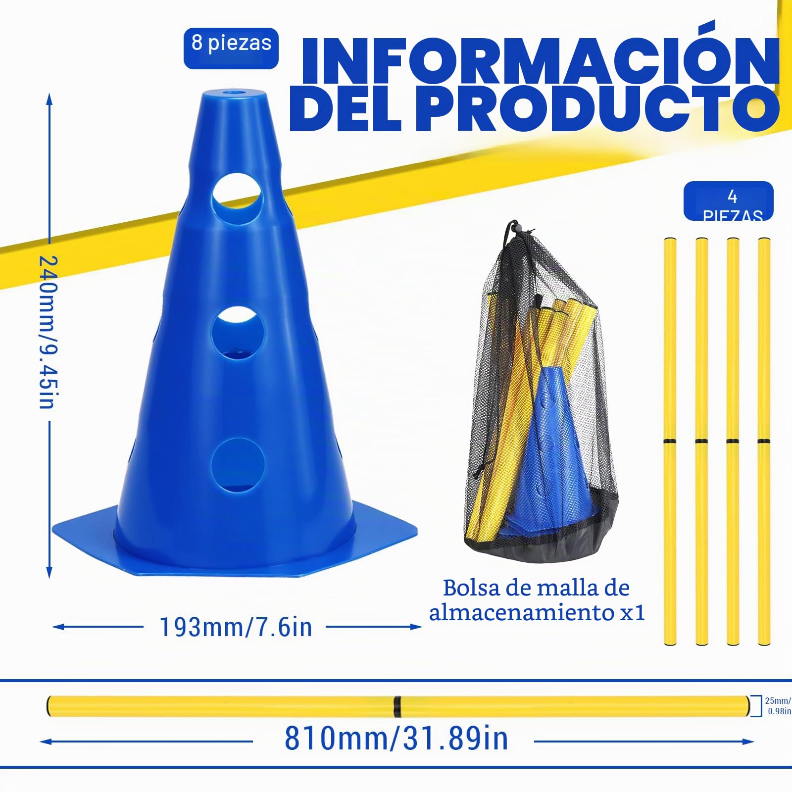 Agility Set Perros Barreras Juego de Obstáculos Niños Obstáculos para Niños Perros Parcurso para Saltar, Perro Cavaletti, 8 conos de 23 cm de altura + 8 barras de 80 cm de largo, para