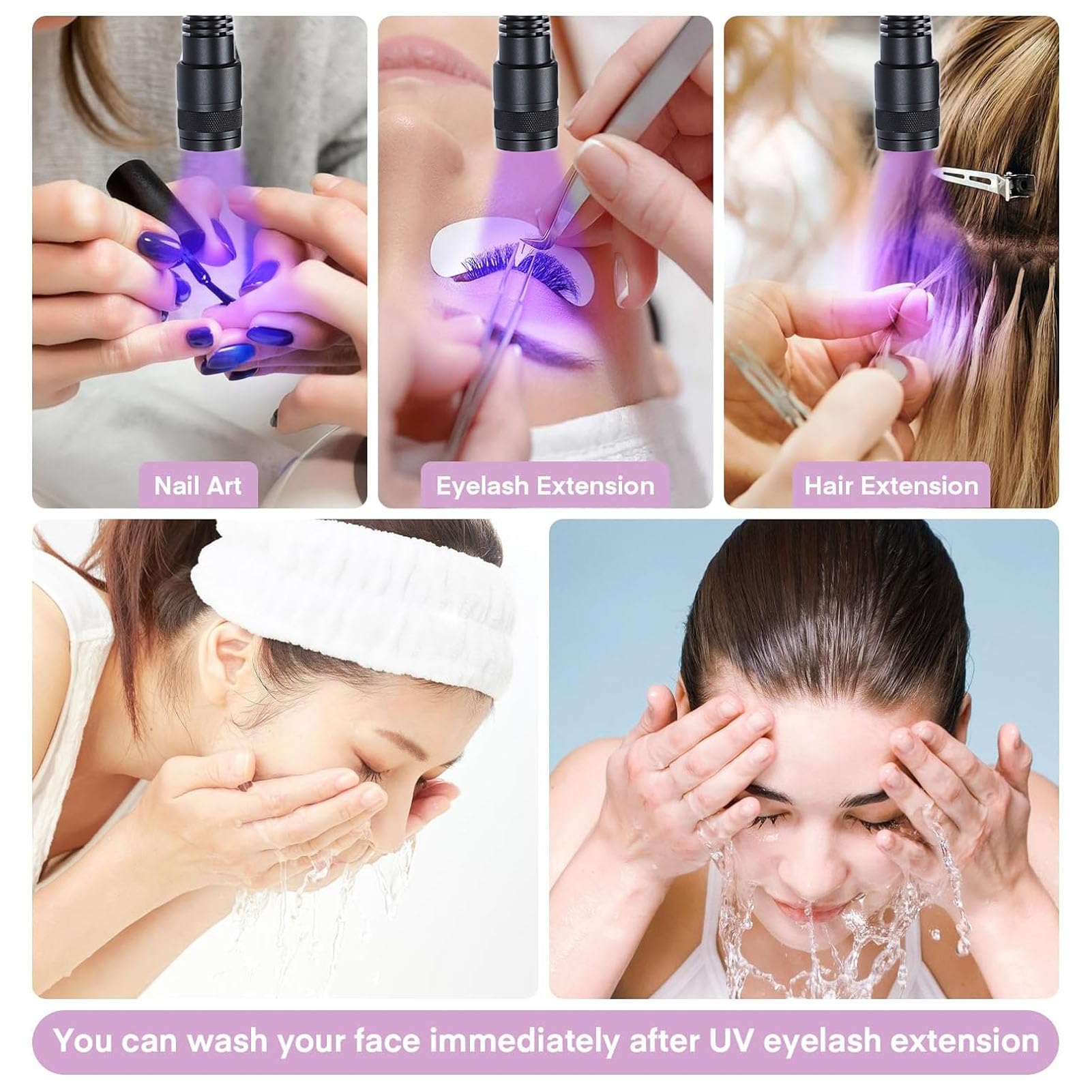 Asixxsix Luz de Extensión de Pestañas UV, 5 W, Cuello de Cisne Flexible Giratorio de 360 ​​°, Lámpara de Pestañas UV LED, Lámpara de Tecnología de (Black)