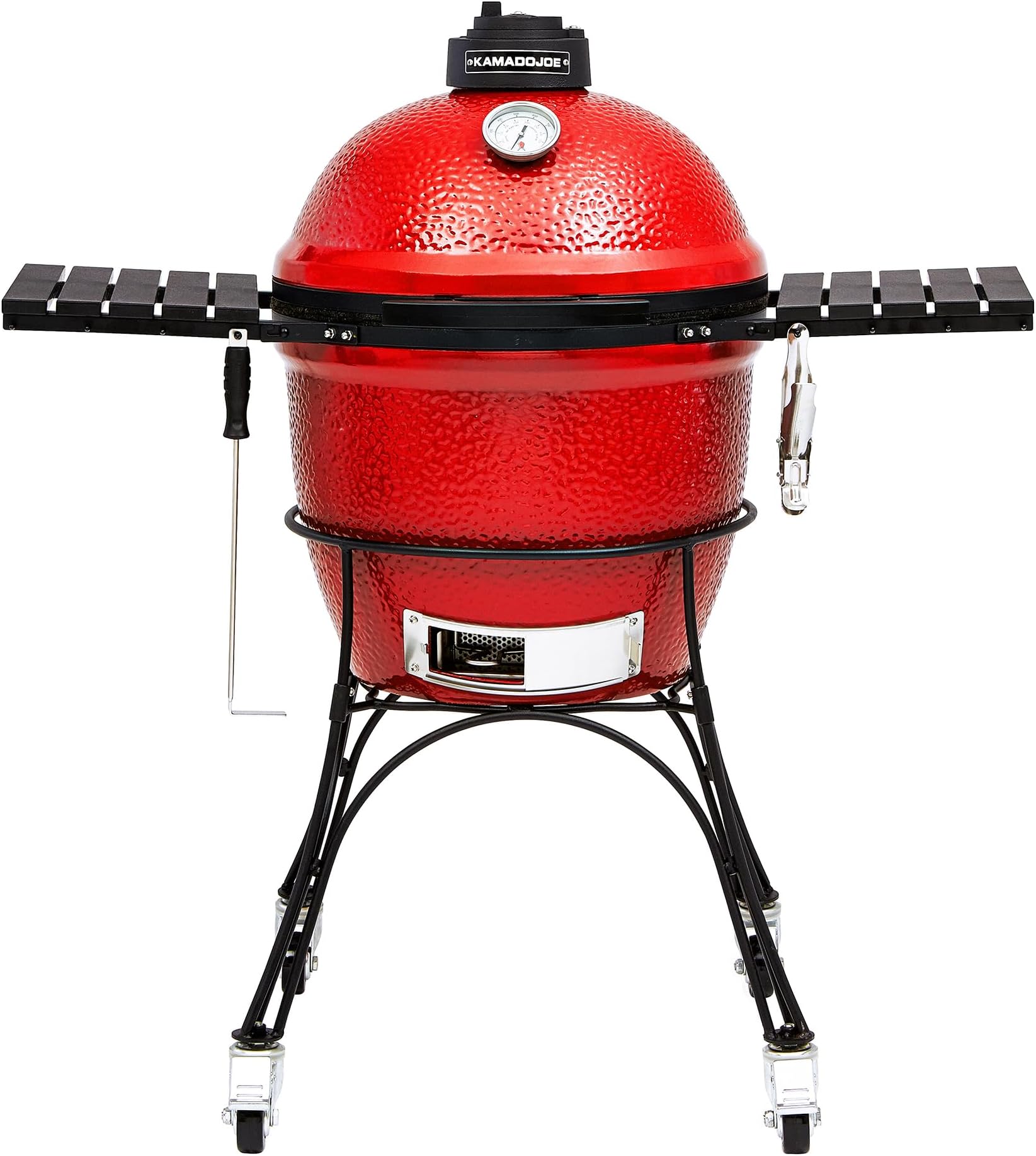 Classic Joe™ I Premium 18-inch Ceramic Charcoal Grill and Smoker in Red with Cart, Side Shelves, Grill Gripper, and Ash Tool. 250 Cooking Square Inches, 2 Tier Cooking System, Model KJ23RH