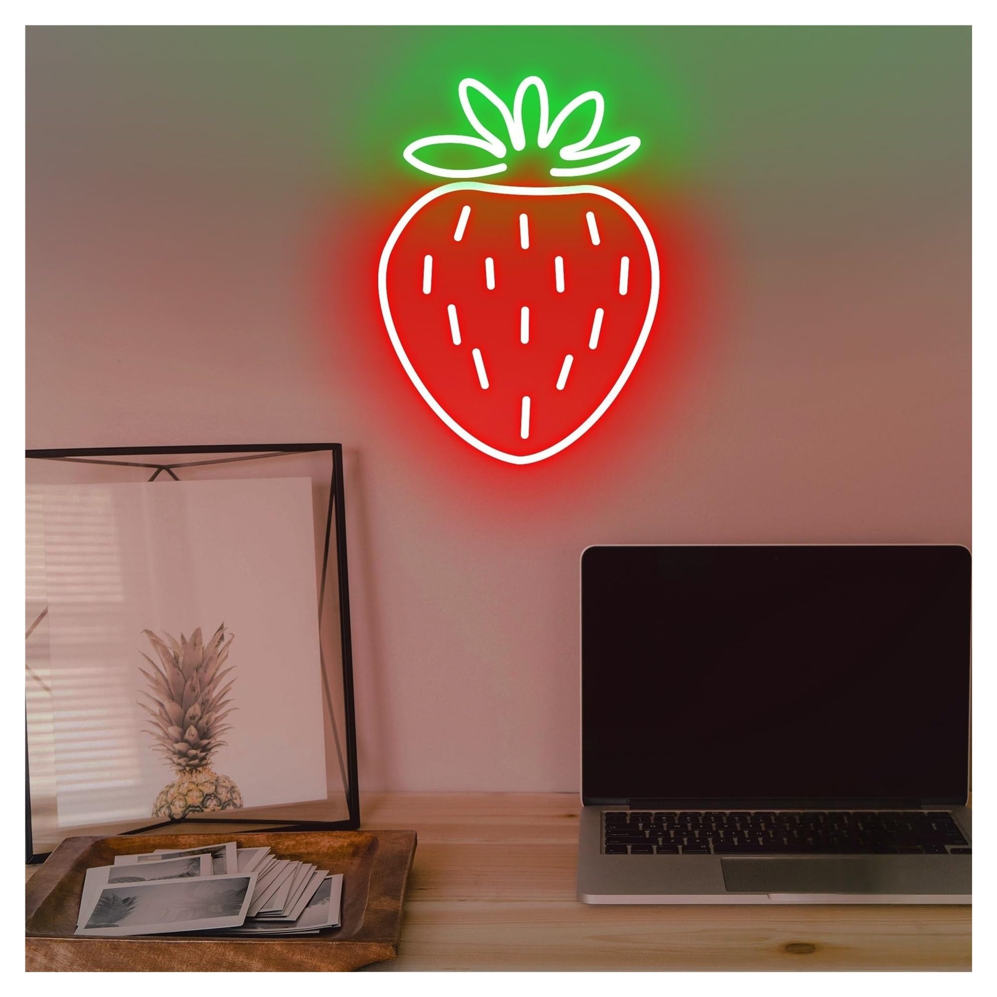 Shouxi B Sign Lamp Strawberry Neon Sign, Fruit Light For Wall Art Decor, Farmhouse Kitchen 43Cm(B)