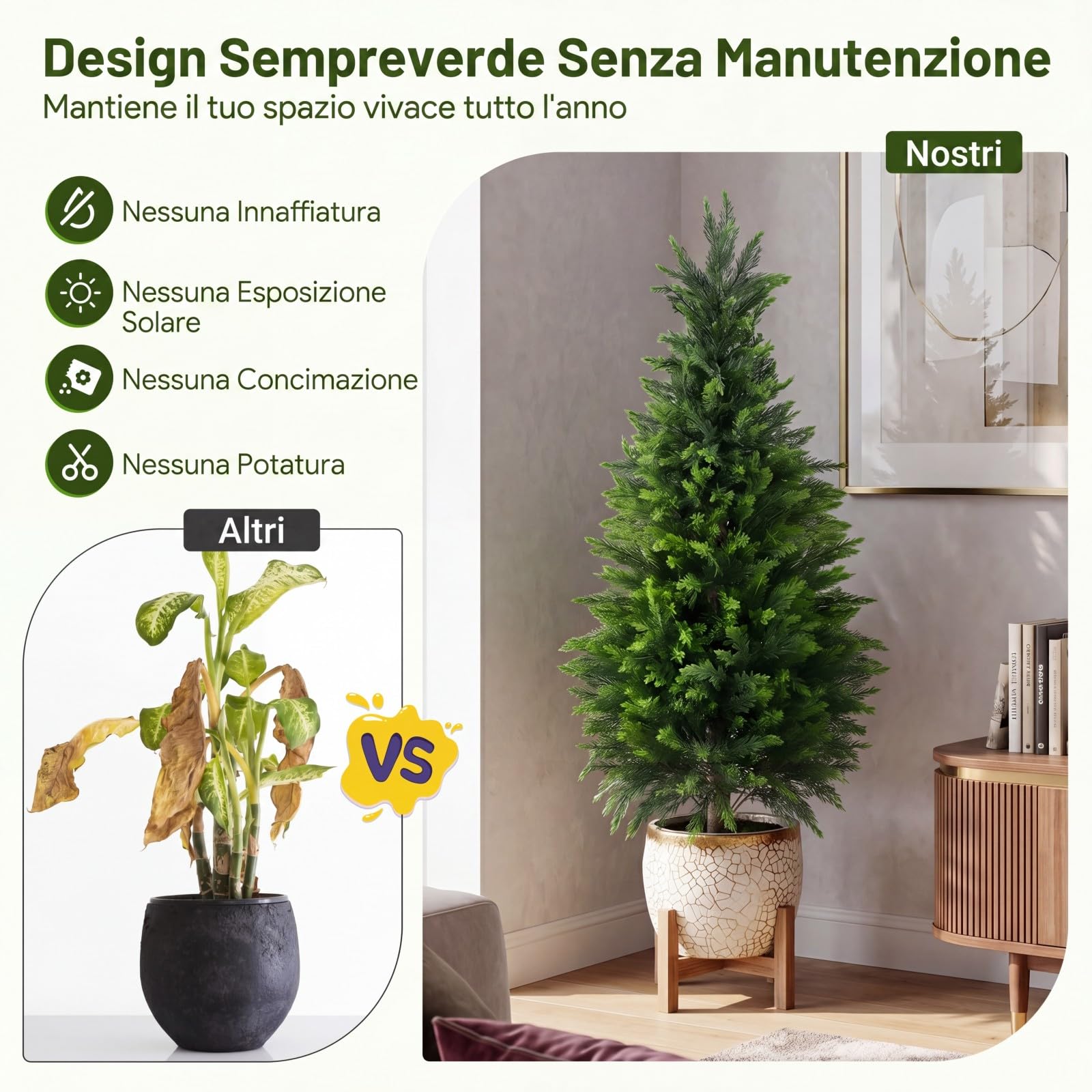 COSTWAY Set di 2 Alberi Artificiali di Cedro, Albero Artificiale in Vaso con Cemento e Fondo Rinforzato, Resistenti al Sole, Pianta Topiaria Finta da Interno e Esterno, per Casa e Ufficio (120 cm)