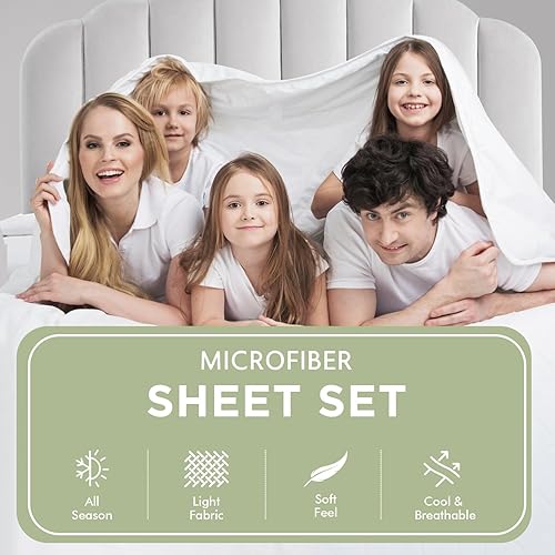Miniatura 2 de HENGWEITEXT Juego de sábanas de 4 piezas de tamaño individual de 18 pulgadas, transpirable y refrescante, juego de sábanas de microfibra con