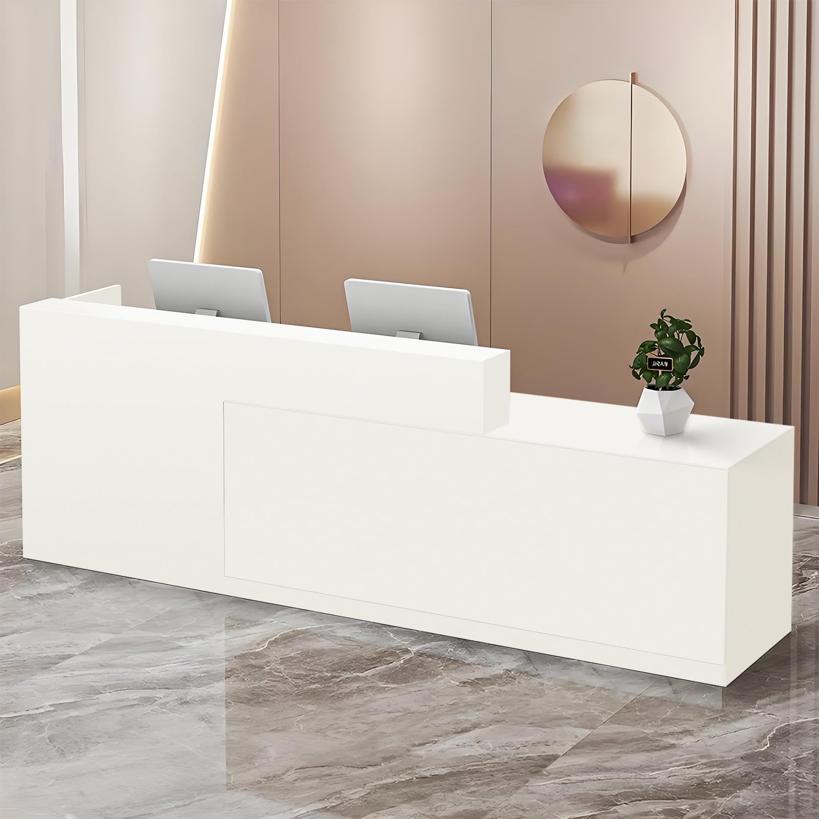 Moderna mesa de recepción de madera para salón, tienda de ropa, hotel, oficina, elegante mostrador frontal con almacenamiento para uso profesional, diseño duradero y elegante