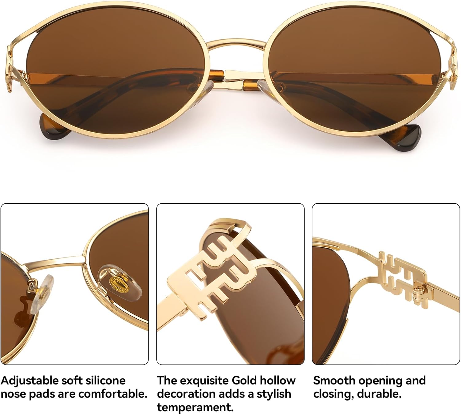 Dollger Retro Oval Sunglasses for Women Trendy Gold Frame Small 90s Designer Shades Sunglasses - Image 3