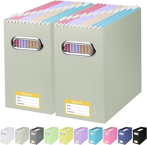 Miniatura 21 de BALEINE Caja organizadora de archivos, organizador de carpetas de archivos de cartón con asa para tamaño carta, caja de archivos plegable portátil