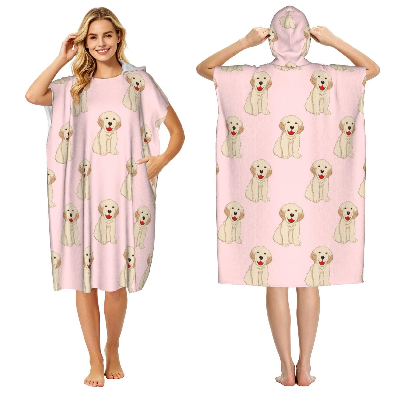 Poadnly Labrador Golden Retriever Dog, Adult Hooded Beach Towel 90 x 110 cm,Changing Bath Robe, Surf Poncho Towel For Women Men