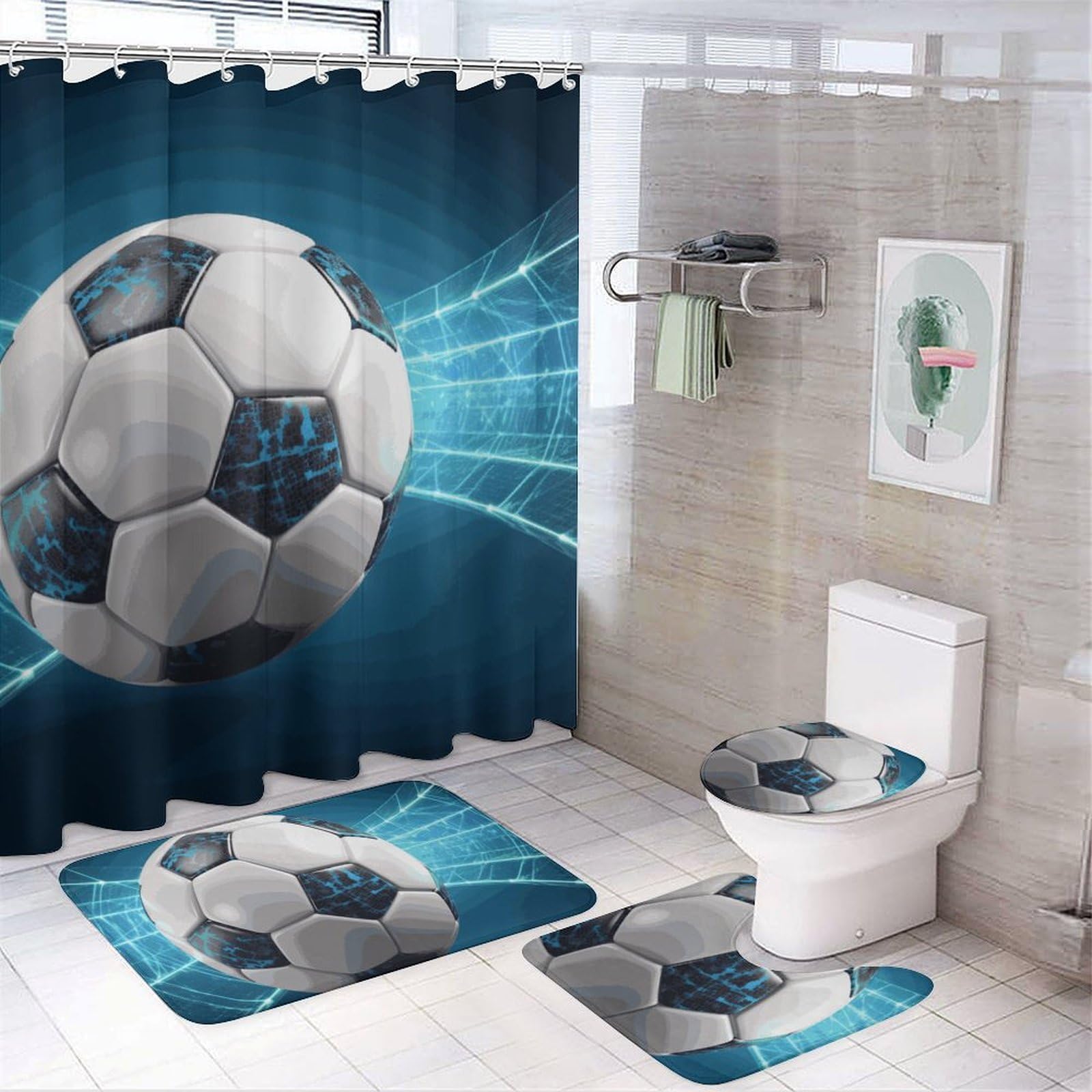 Rideau de douche football pour créer une salle de bain d'enfant dynamique