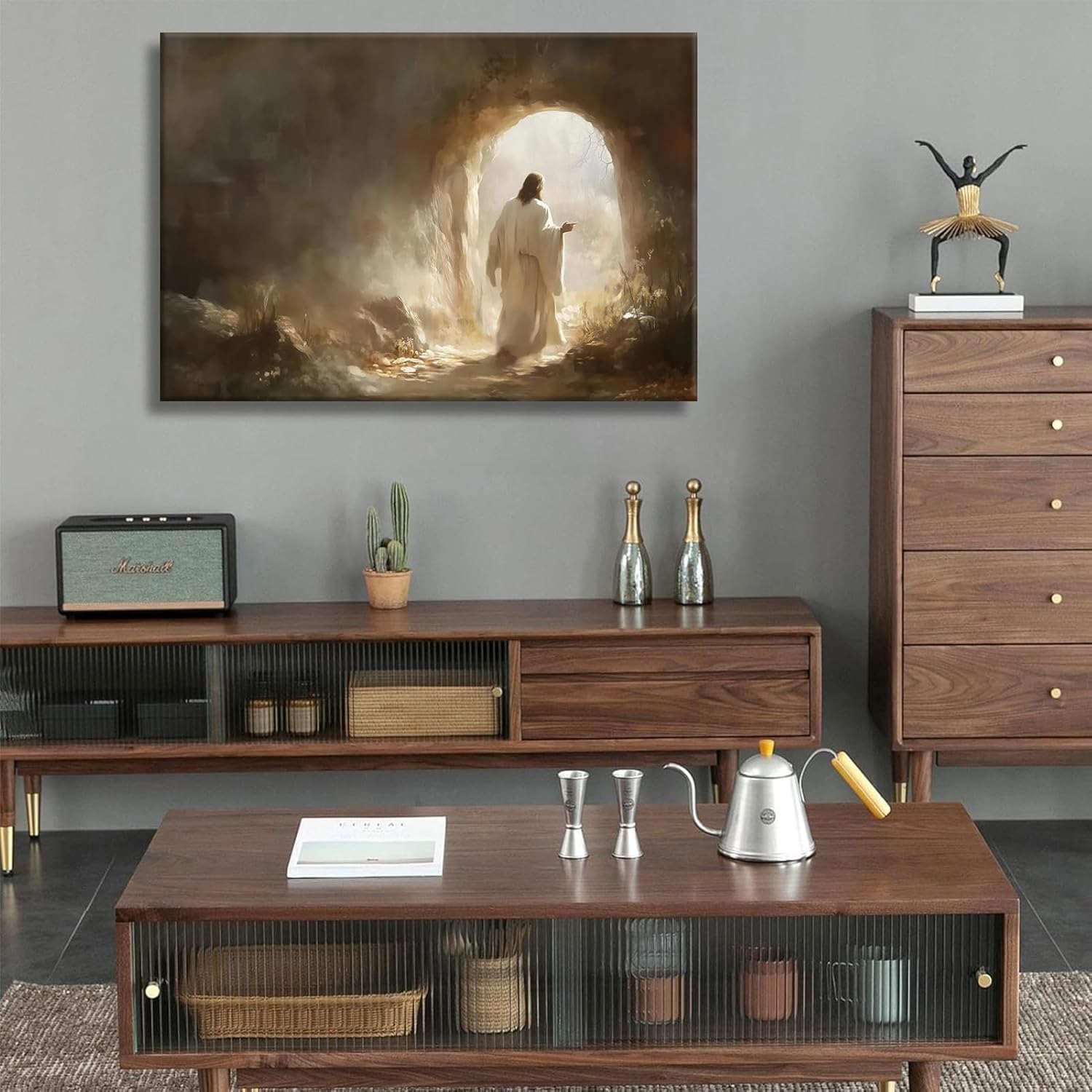 Jesus Canvas Wall Art Jesus Leaves The Tomb Wall Decor picture Christianity Resurrection of the Savior Poster Print Christ God Painting Artwork for Church Gallery Home Decoration,24x16in Canvas