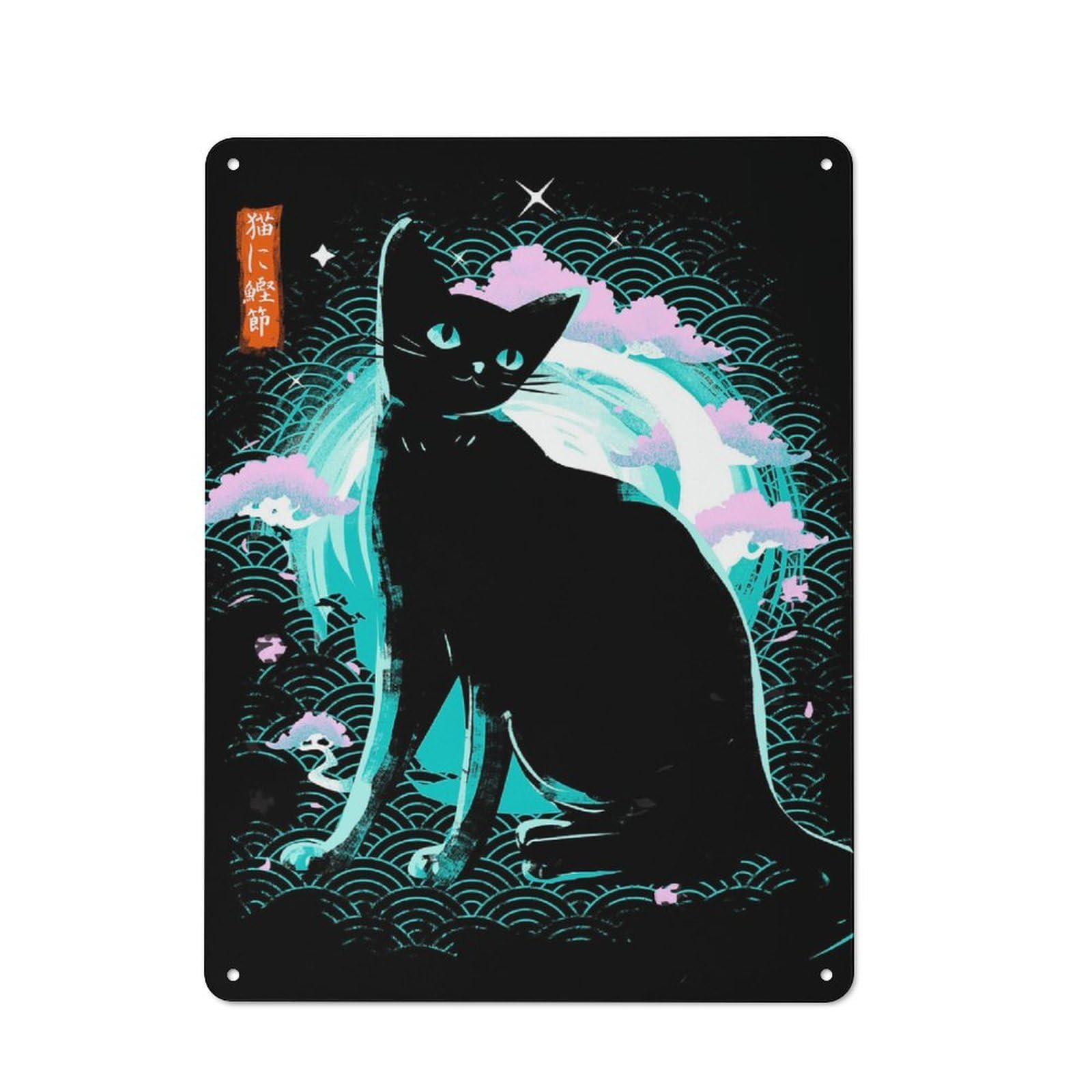 Junmoney Style-13 Creative Japanese Cat Metal Desk Wall Sign 40X30cm, Study Room Decor For Home Office, Reading Corner Or Bedroom