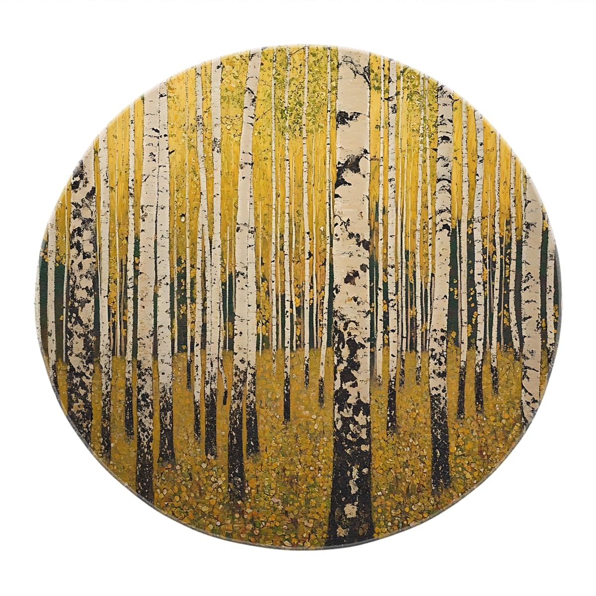 Herbst Wald Runder Teppich Birke Szene Gelb Kreis Bereich Teppiche Waschbar Pflegeleichter Nicht ablösender Teppich für Wohnzimmer Balkon Terrasse 200cm