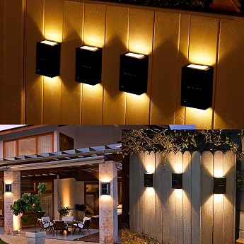 Solar Wall Light Outdoor Pack of 4 LED Solar Lights for Outdoor Wall [Energy Class A]