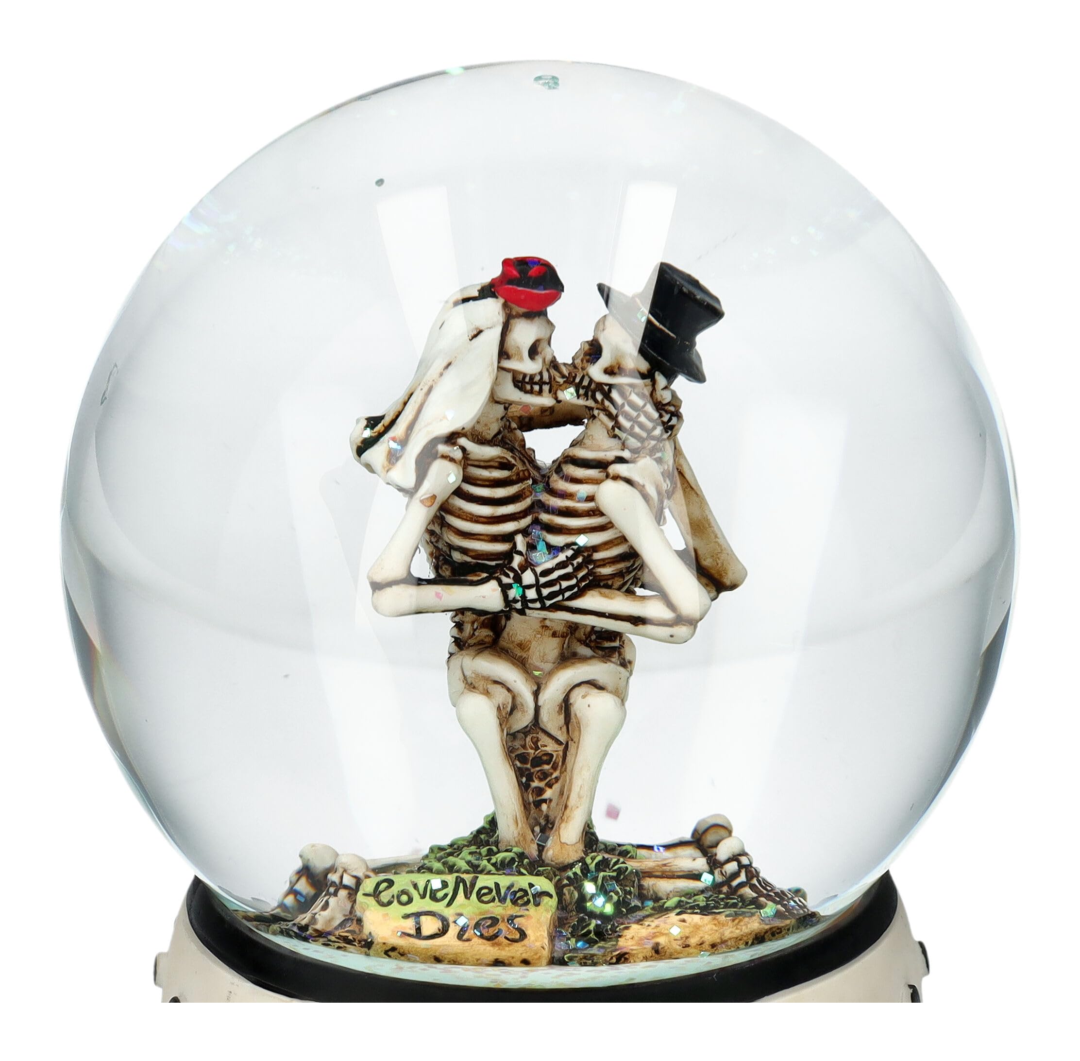 Pacific Giftware Bola de nieve con esqueleto de 13,5 cm – Love Never Dies, decoración gótica, amor, San Valentín, figura de boda