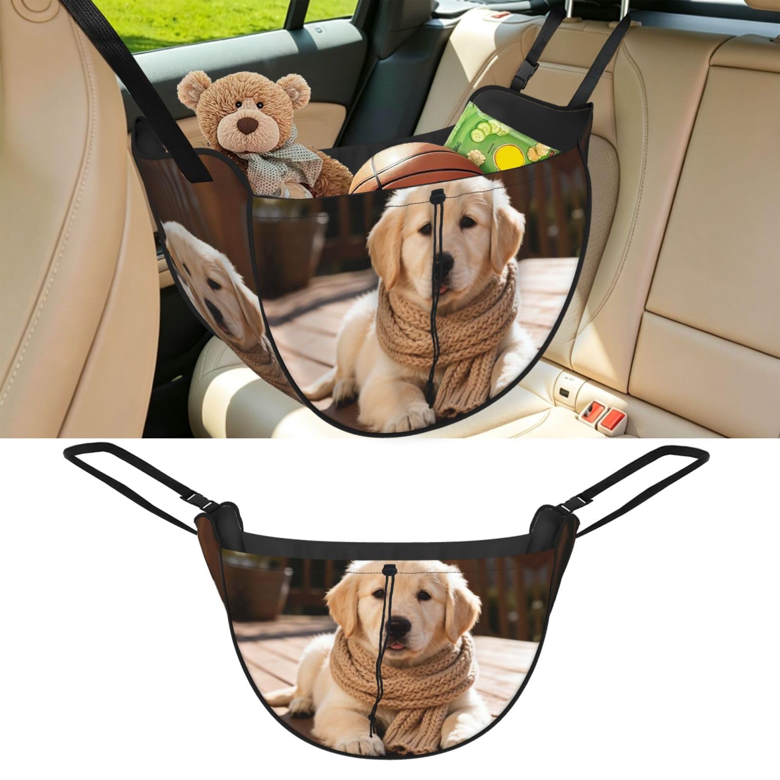 Cntdbu Black Cute Dog Car Seat Organizer-Backseat Storage Bag For Travel