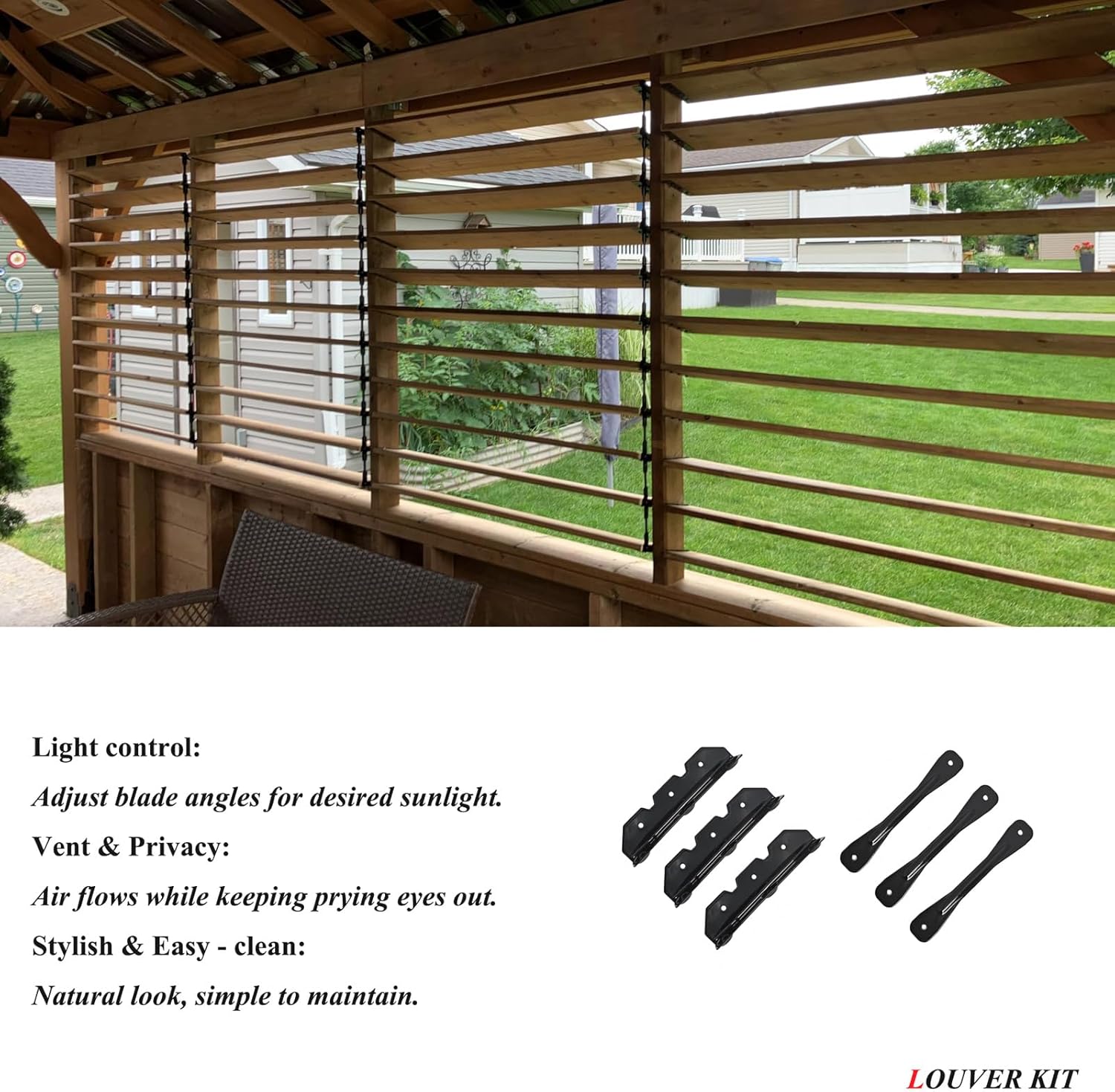 Deck Sunblind System Brackets, Louver Hardware System for Blinds and shutters, Heavy-Duty Steel Baked Powder Coated Louver Pergola Kit for Holding up to 11 Boards (48'')