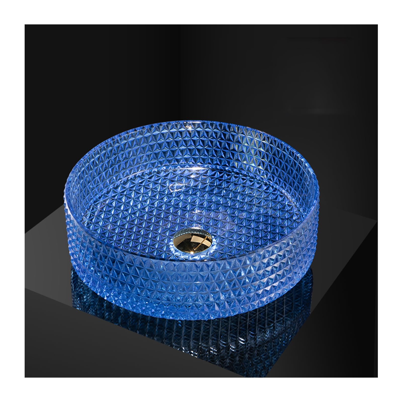ASerZenith Blue Bathroom Vessel Sink,16" Contemporary Tempered Glass Bathroom Sink, Above Counter Artistic Round Bathroom Basin Bowl
