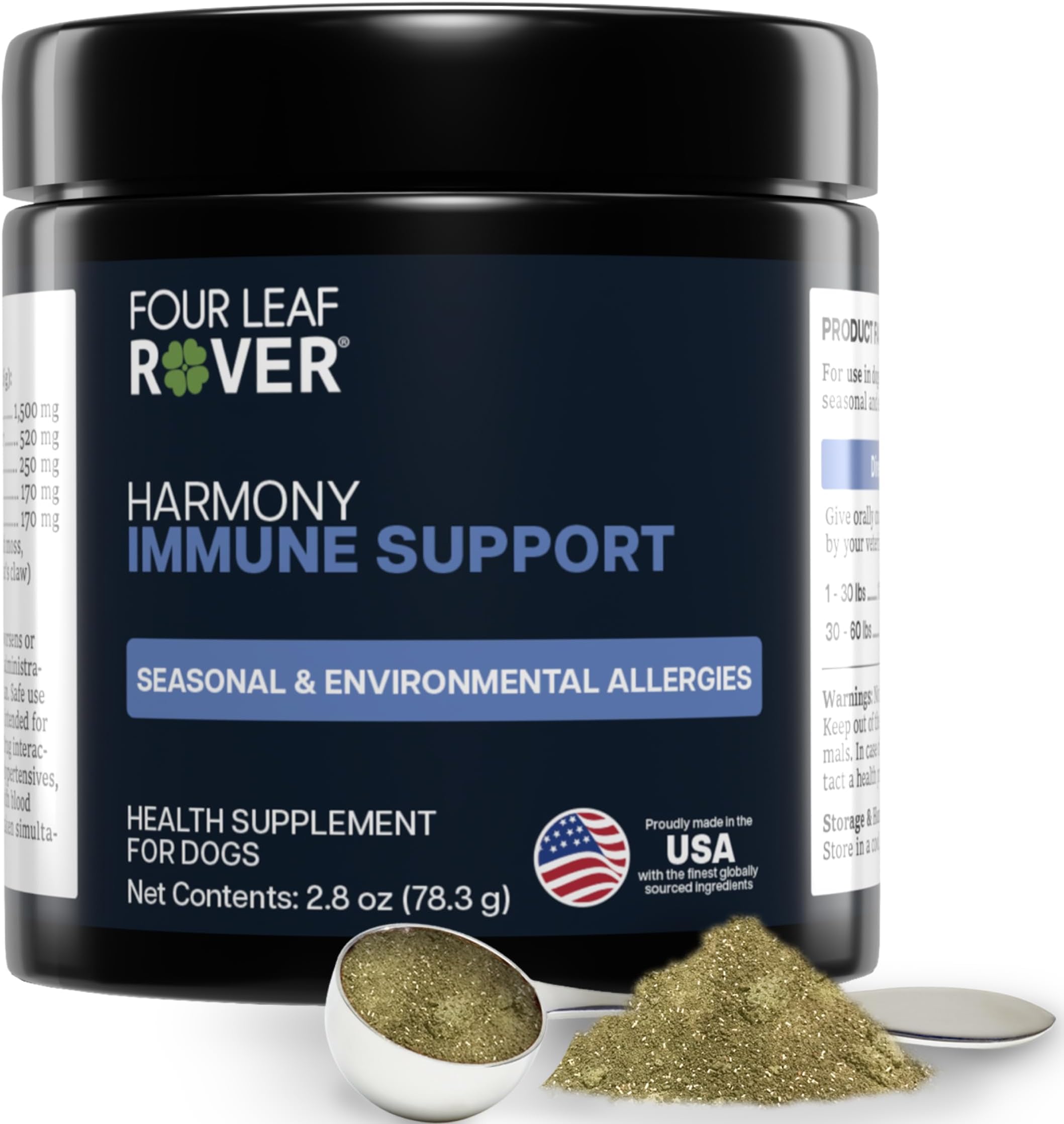 Four Leaf Rover Harmony - Skin & Coat Supplement with Quercetin for Dogs - Balanced Histamine Support for Seasonal and Environmental Allergies - Veterinarian Formulated