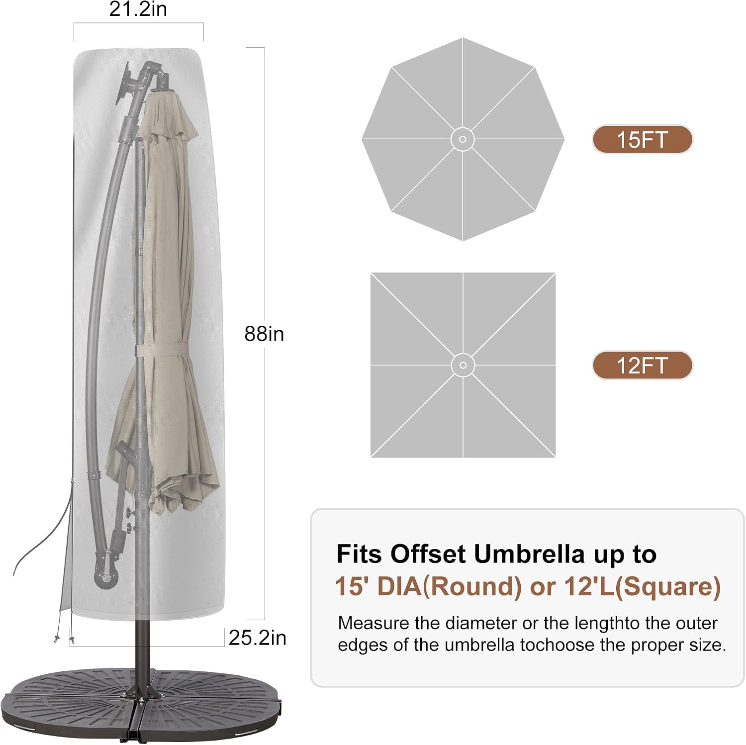 Cantilever Umbrella Cover - Waterproof Oxford Outdoor Offset Patio Umbrella Covers with Folding Rod. Banana Style Parasol Cover for 7ft - 12ft Square Umbrellas (Black)
