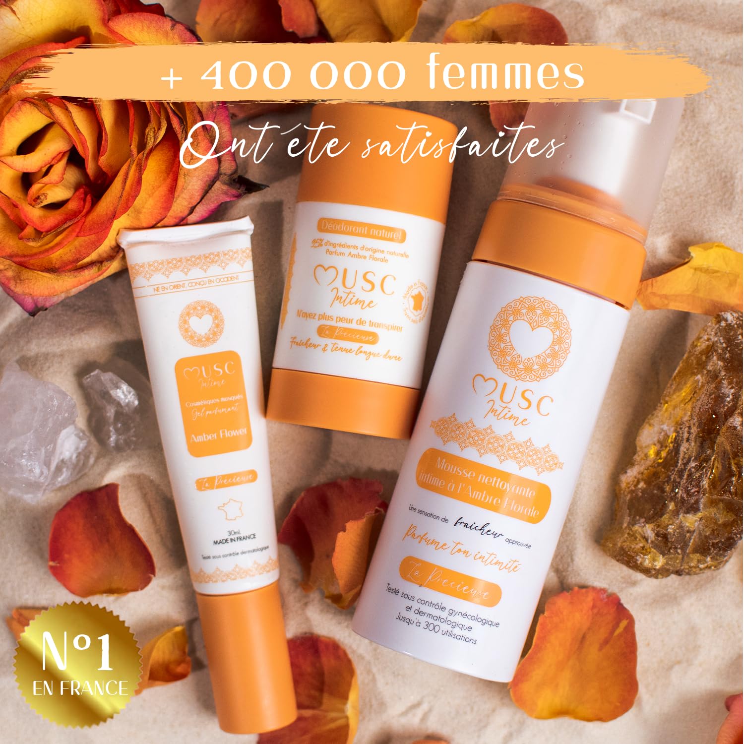 MUSC INTIME - Gel Parfumant - Amber Flower - La Précieuse - Soin Femme - Neutralise Les Odeurs Les Plus Intimes – Parfume Durablement la Peau - Tenue 48h - Flacon Pompe - 30ml