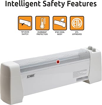EZ-HEAT 1,500 Watt Baseboard Space Heater with Adjustable Thermostat, Dent-Proof End Panels, Overheat Protection, Tip-Over Switch, Stay-Cool Body, CZ600