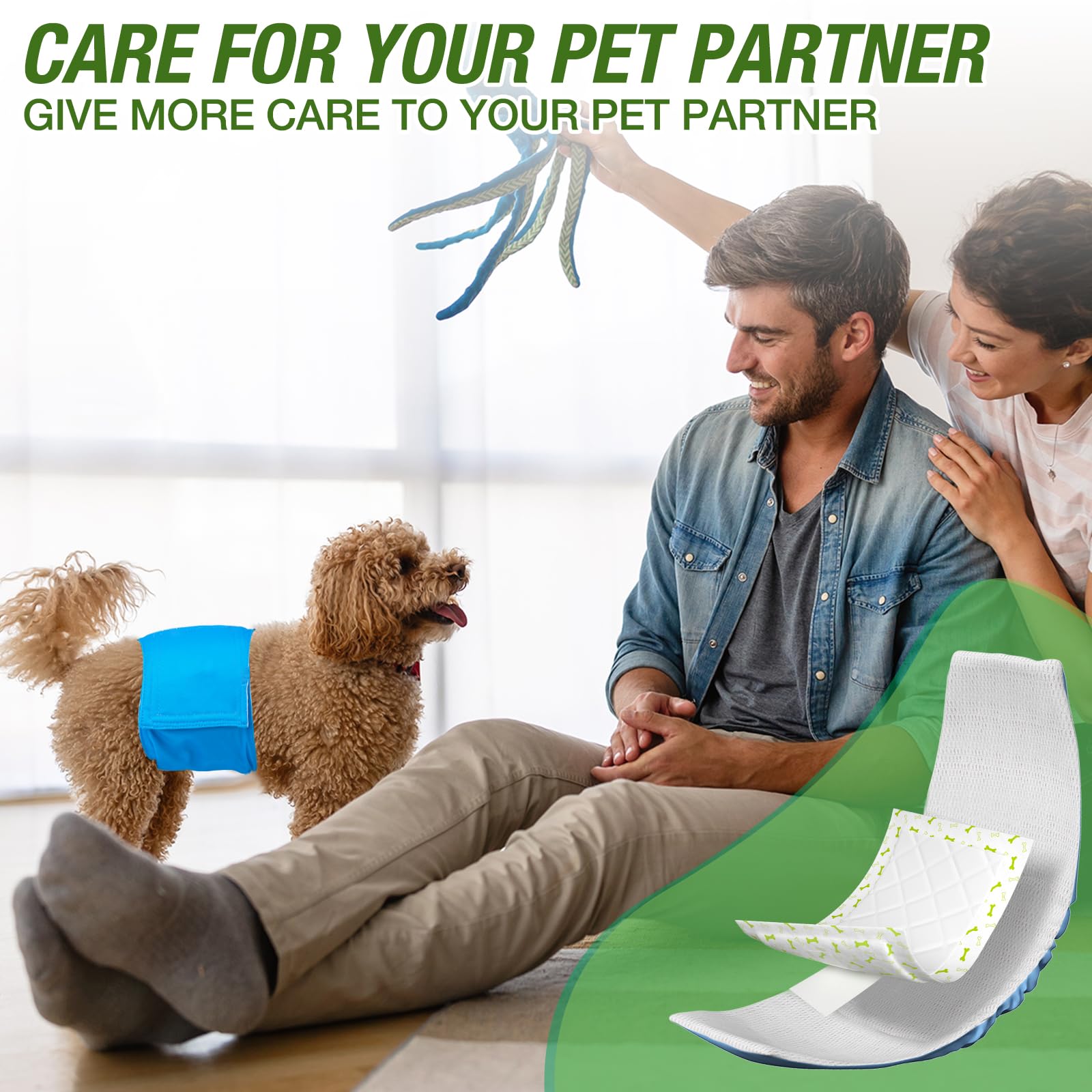 Jollywoods Cubrepañales para perros, almohadillas elevadoras para perros machos y hembras, insertos desechables para pañales para perros, bandas para el vientre y envolturas machos, súper absorbentes