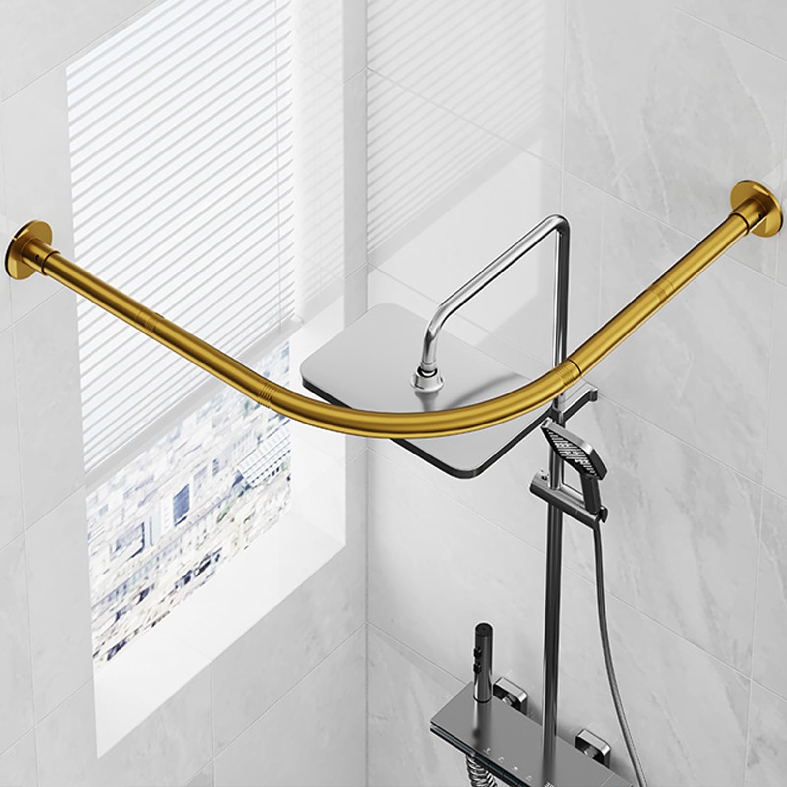 GLDYTVF L-Shaped Shower Curtain Rod, Rustproof Corner Tension Rod, Bathroom Shower Bar, Easy Install L-Shaped Curtain Pole for Home & Hotel Use