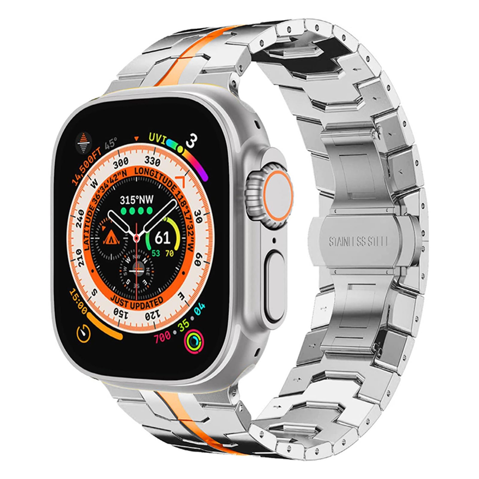 Pasek kompatybilny z Apple Watch 49 mm, 45 mm, 44 mm, 42 mm, 41 mm, 40 mm, 38 mm, ulepszona biznesowa metalowa opaska na nadgarstek ze stali nierdzewnej do iWatch SE Series 9, 8, 7, 6, 5, 4, 3,