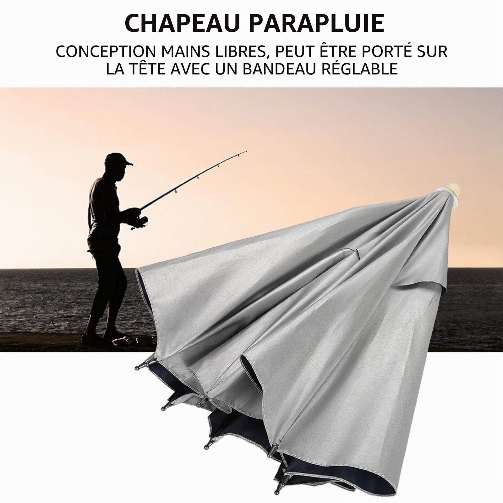 DAUERHAFT Chapeau Parapluie de Pêche, Bonnet Pliant de Pluie et Soleil, Réglable, Multifonctionnel, pour Extérieur