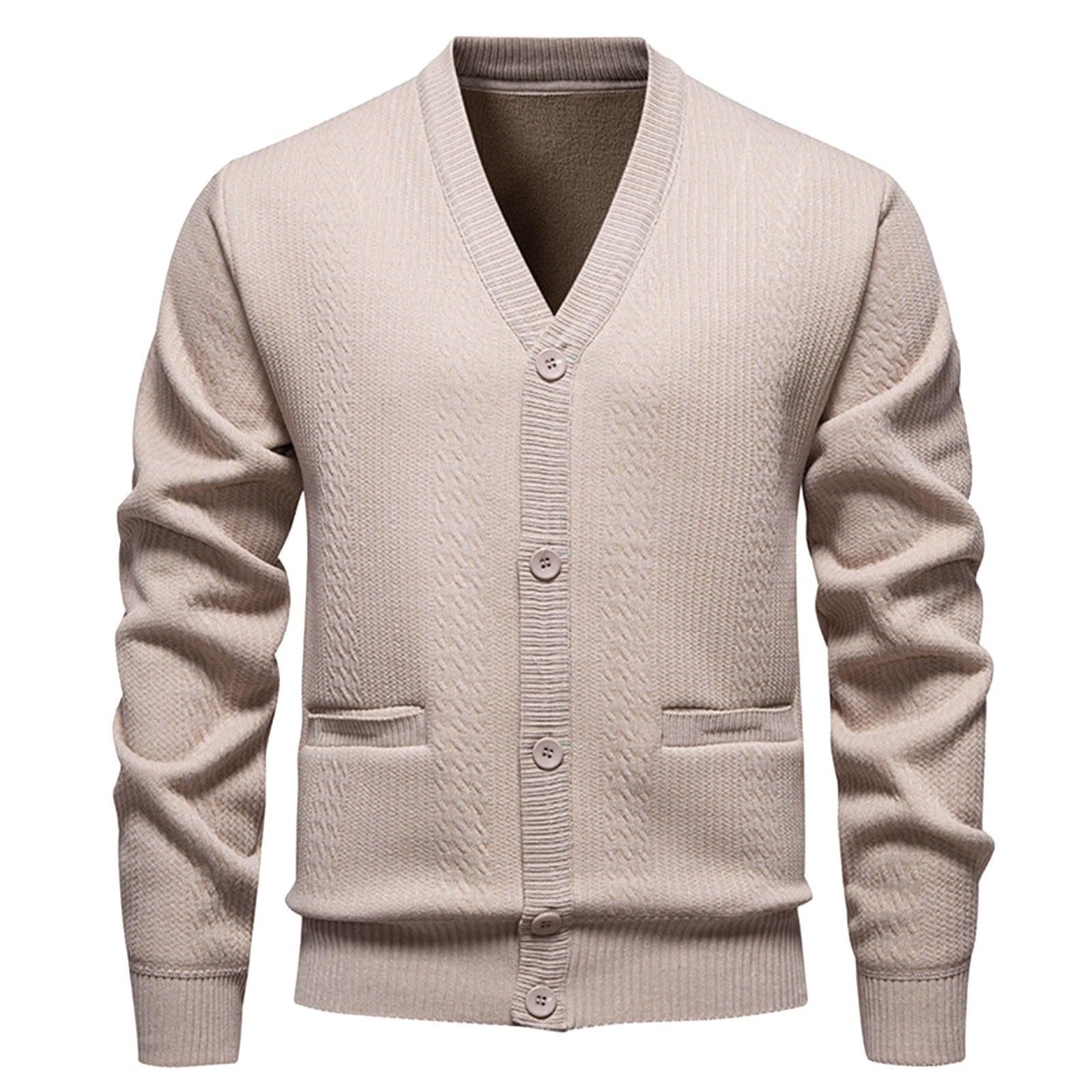 Genérico Cárdigan Lana Hombre, Botones Chaqueta Hombre con Botones Suéter Manga Larga Ajuste Delgado Forro Polar Cárdigan con V-Neck con Bolsillos para Exterior El Ocio