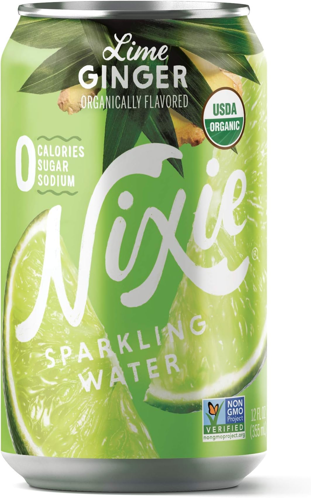 Nixie Sparkling Water, Lime Ginger | 12 fl oz cans, 24 pack | Organic, Vegan, Non-GMO, Gluten Free, 0 Calories, 0 Sugar, 0 Sodium