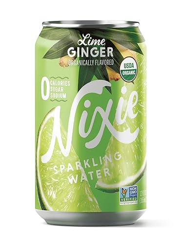 Nixie Agua con gas, jengibre y lima | latas de 12 onzas líquidas, paquete de 24 | Orgánica, vegana, sin OMG, sin gluten, 0 calorías, 0 azúcar, 0