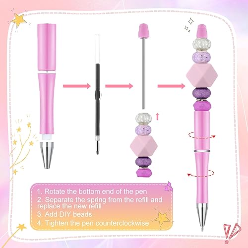 Miniatura 6 de 100 bolígrafos de plástico con cuentas de tinta negra a granel, bolígrafos con cuentas de plástico con 100 recambios para hacer bricolaje, regalos